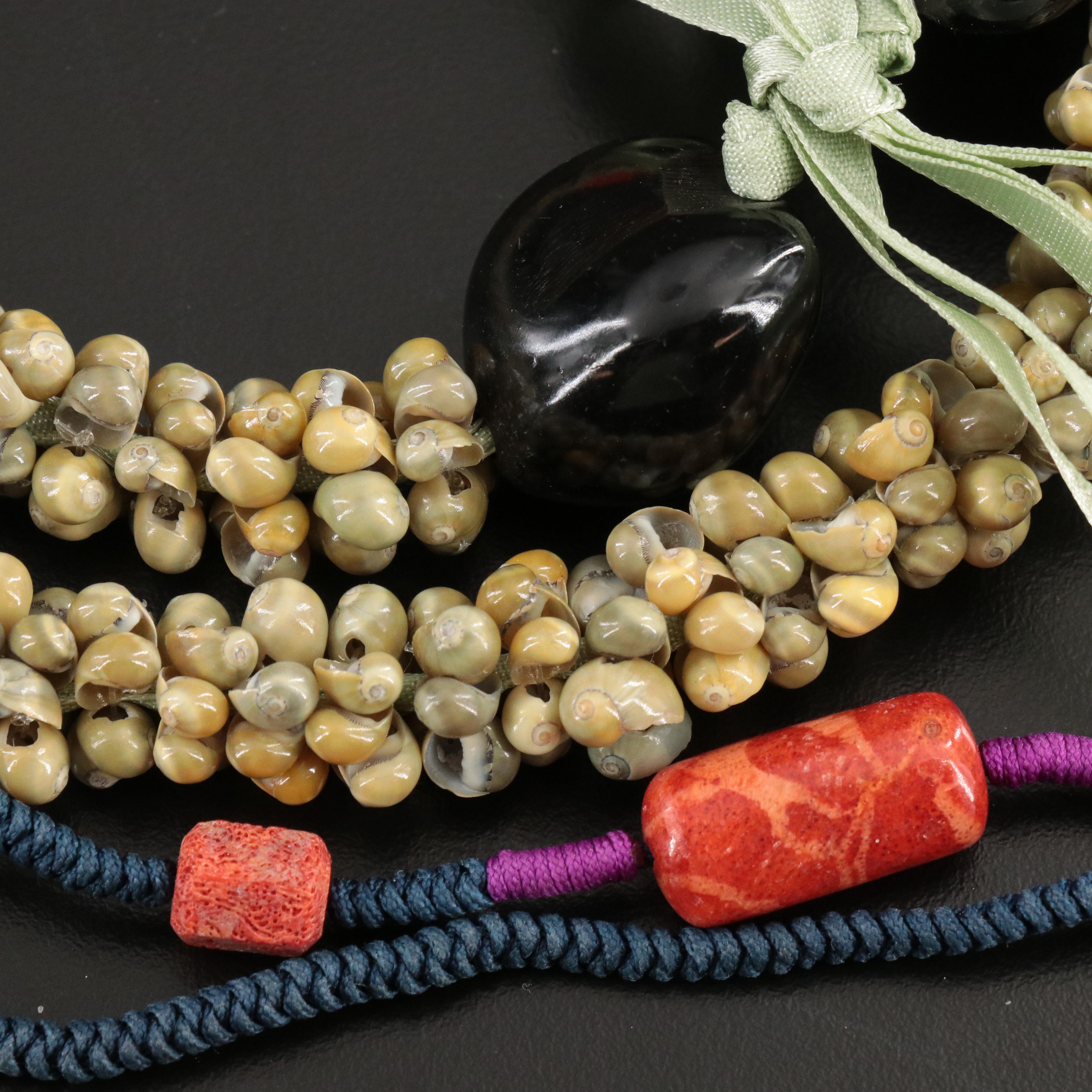 Abalone and Coral Featured in Beaded Necklaces and Bracelets