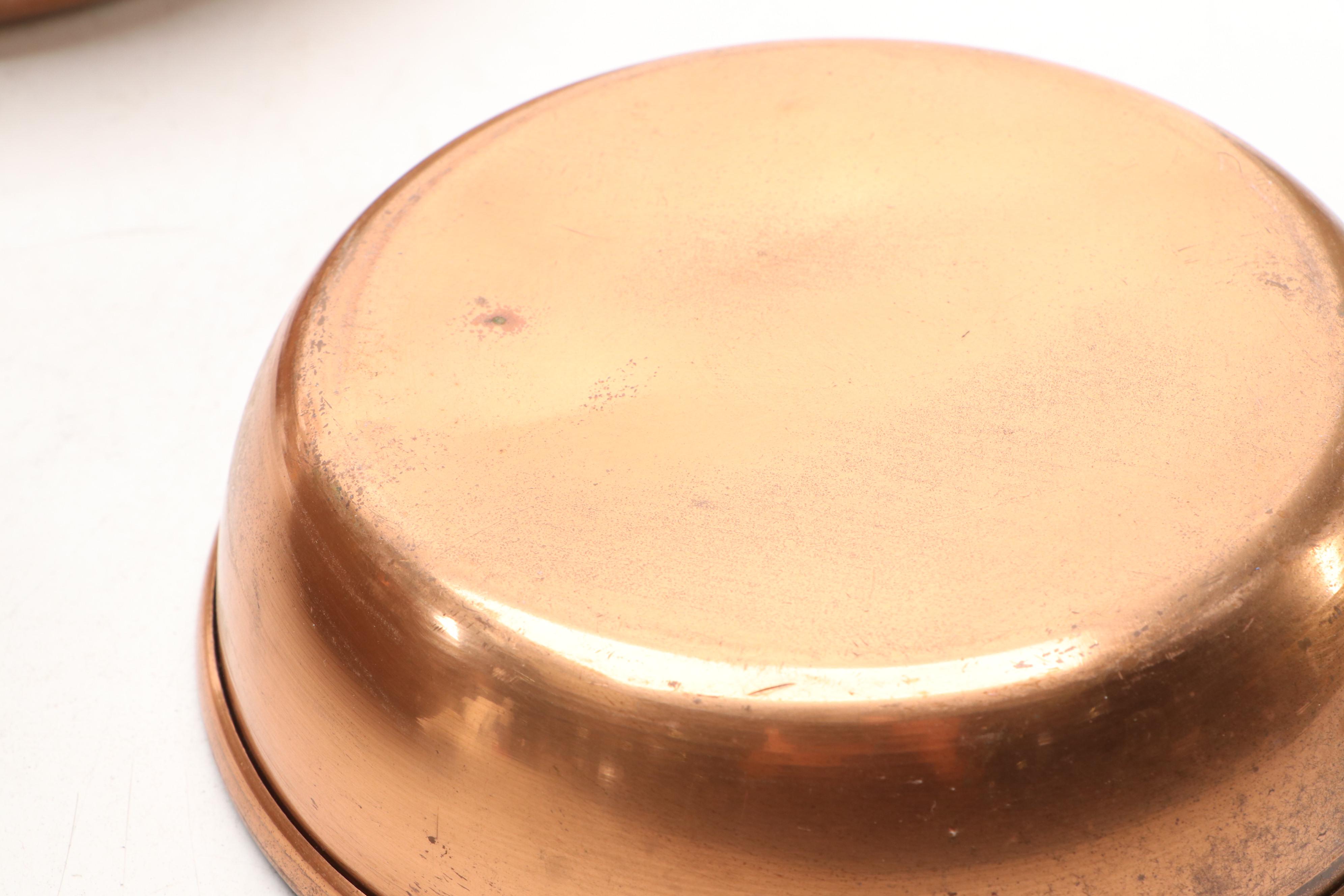 European Copper Pots and Pans with Brass Handles and Other Hammered Pot