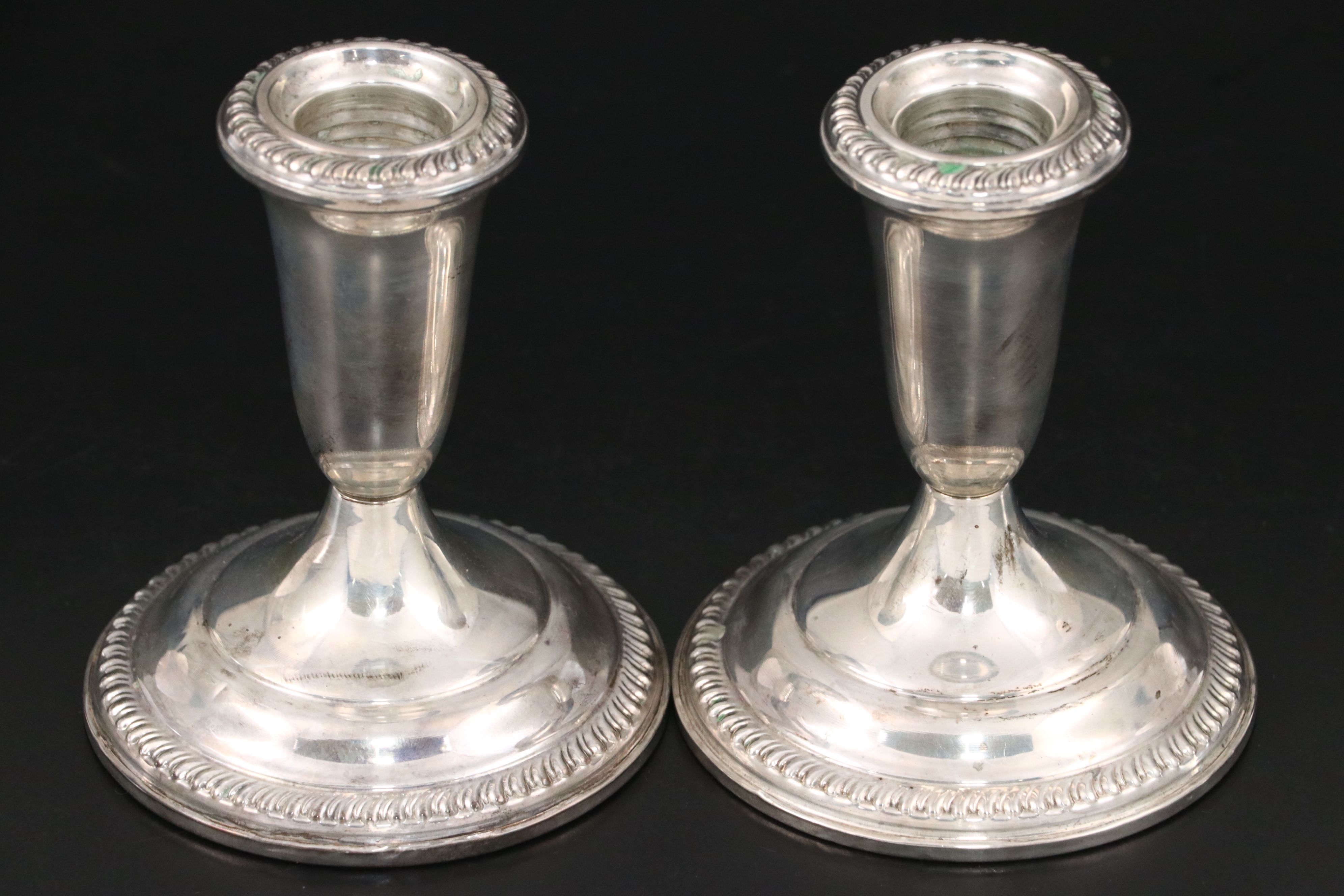 Stieff Sterling Porringer with Empire Weighted Sterling Candle Holders