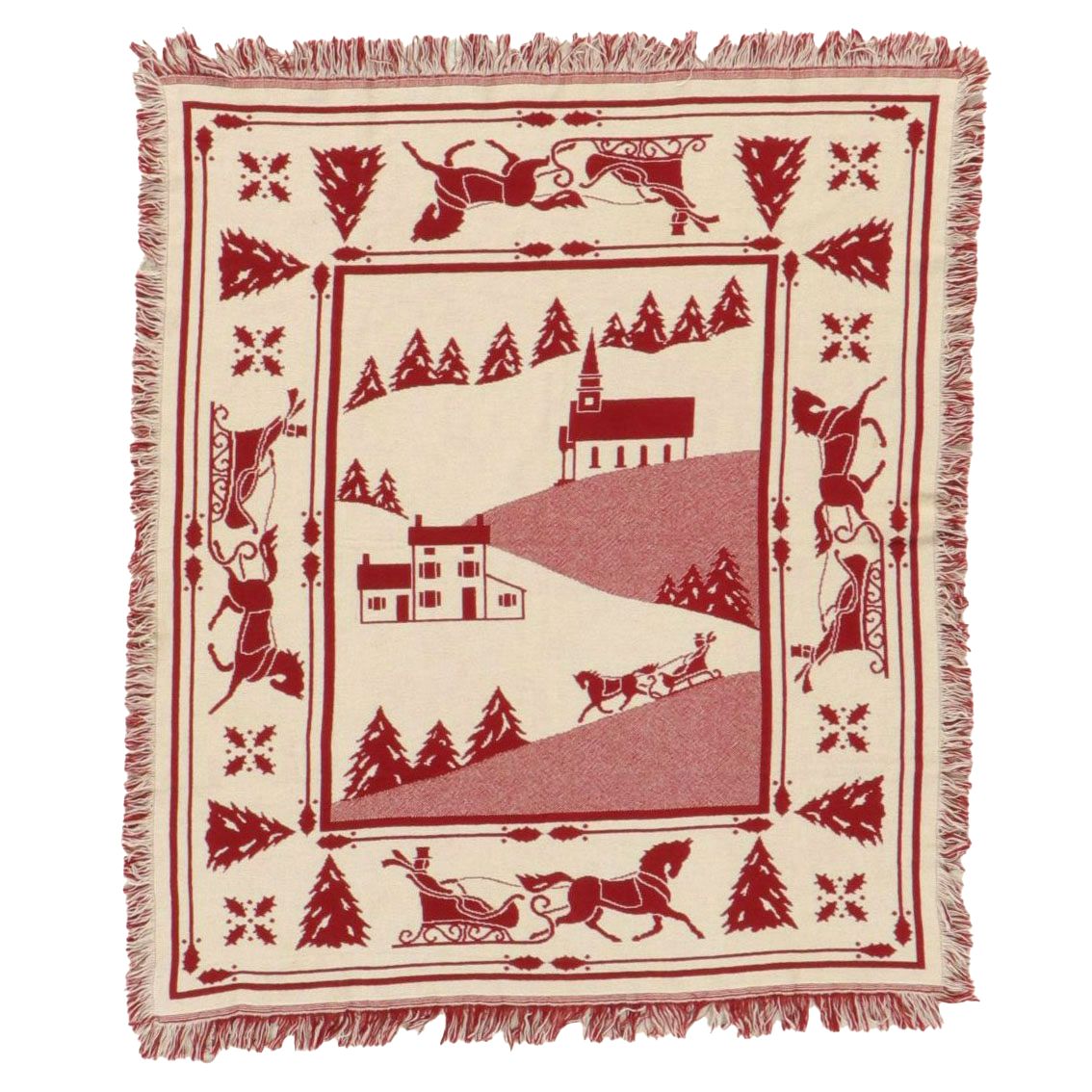 Woven Cotton Blanket Christmas Themed Fringed Blanket