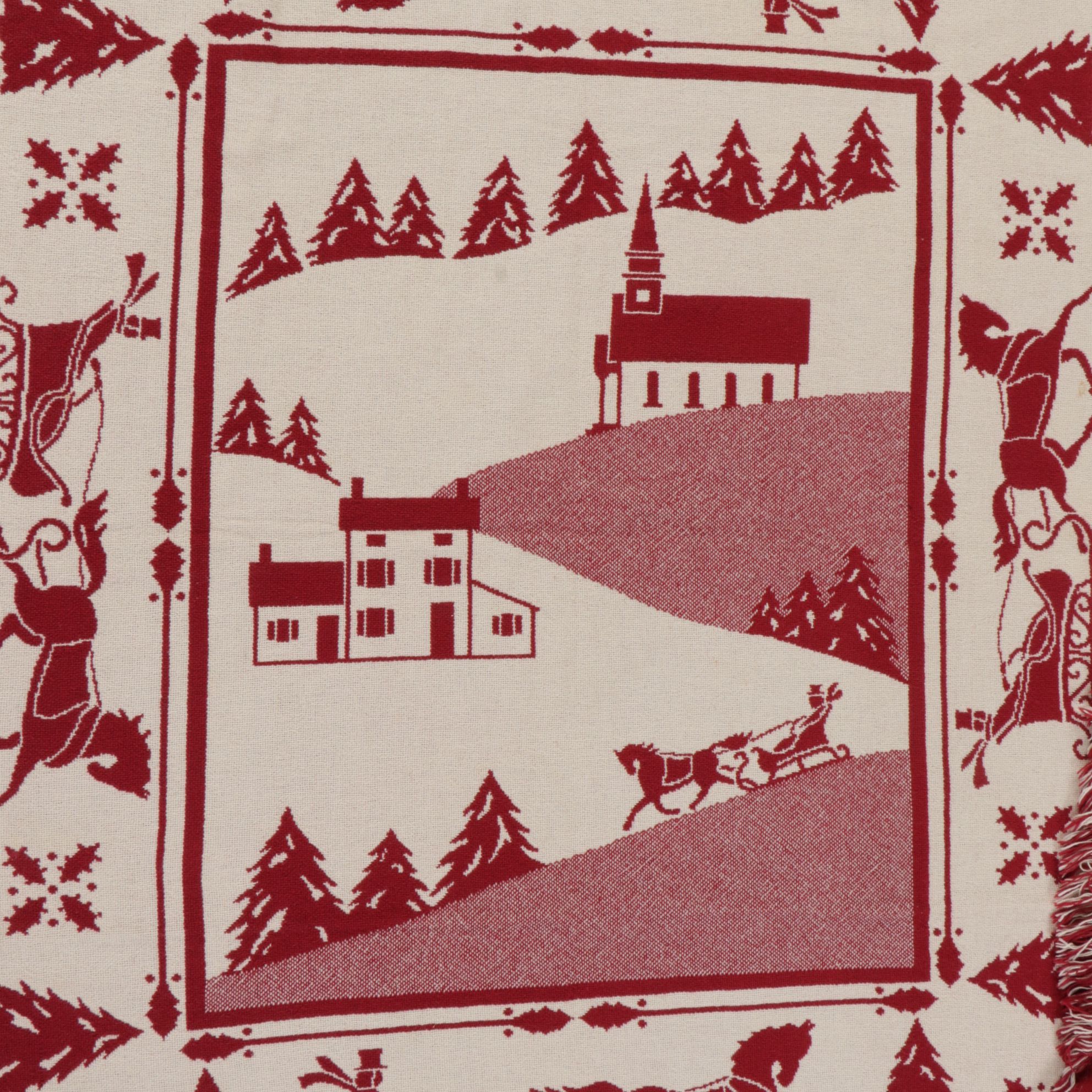 Woven Cotton Blanket Christmas Themed Fringed Blanket