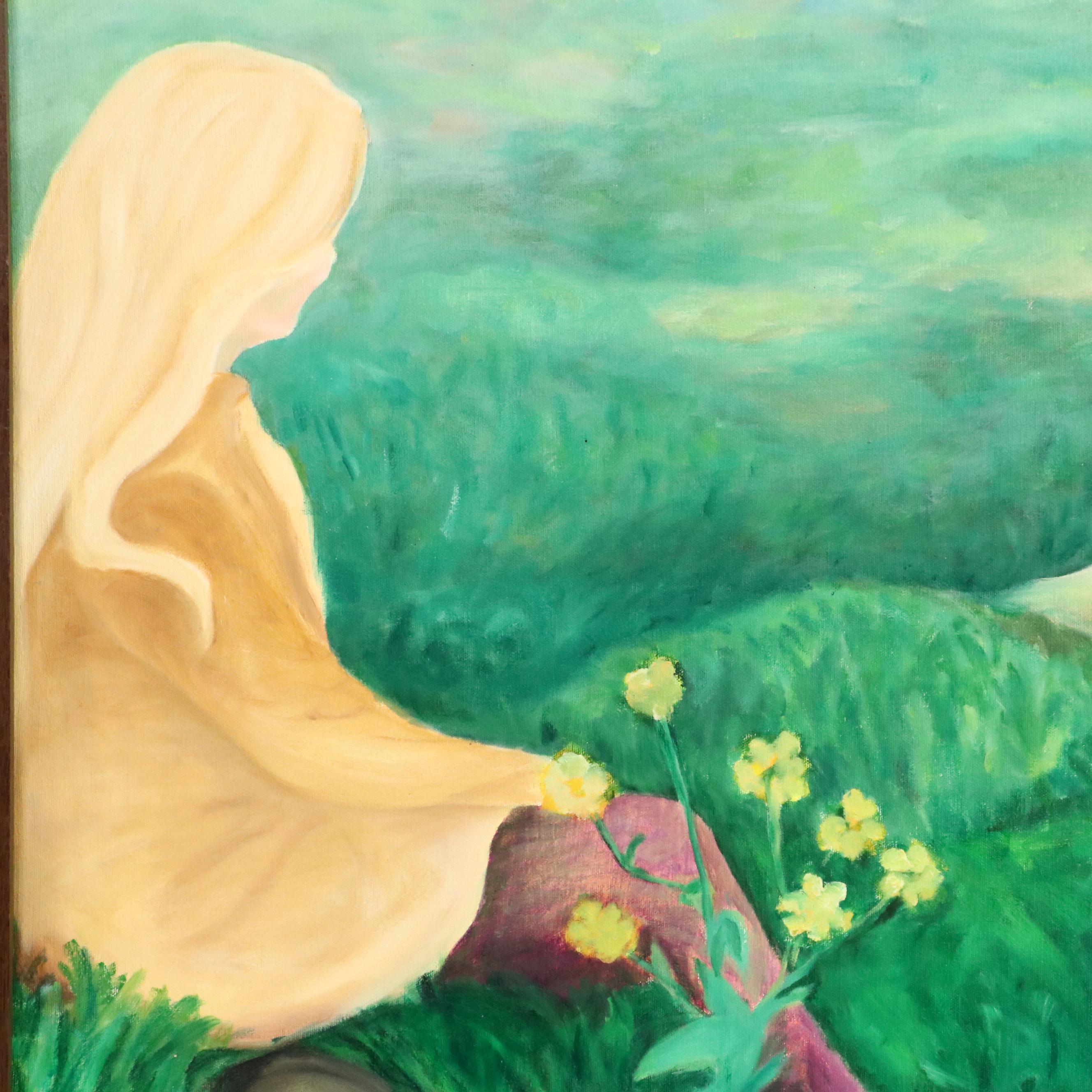 Donna Geer Large-Scale Landscape Oil Painting of Seated Woman in Field