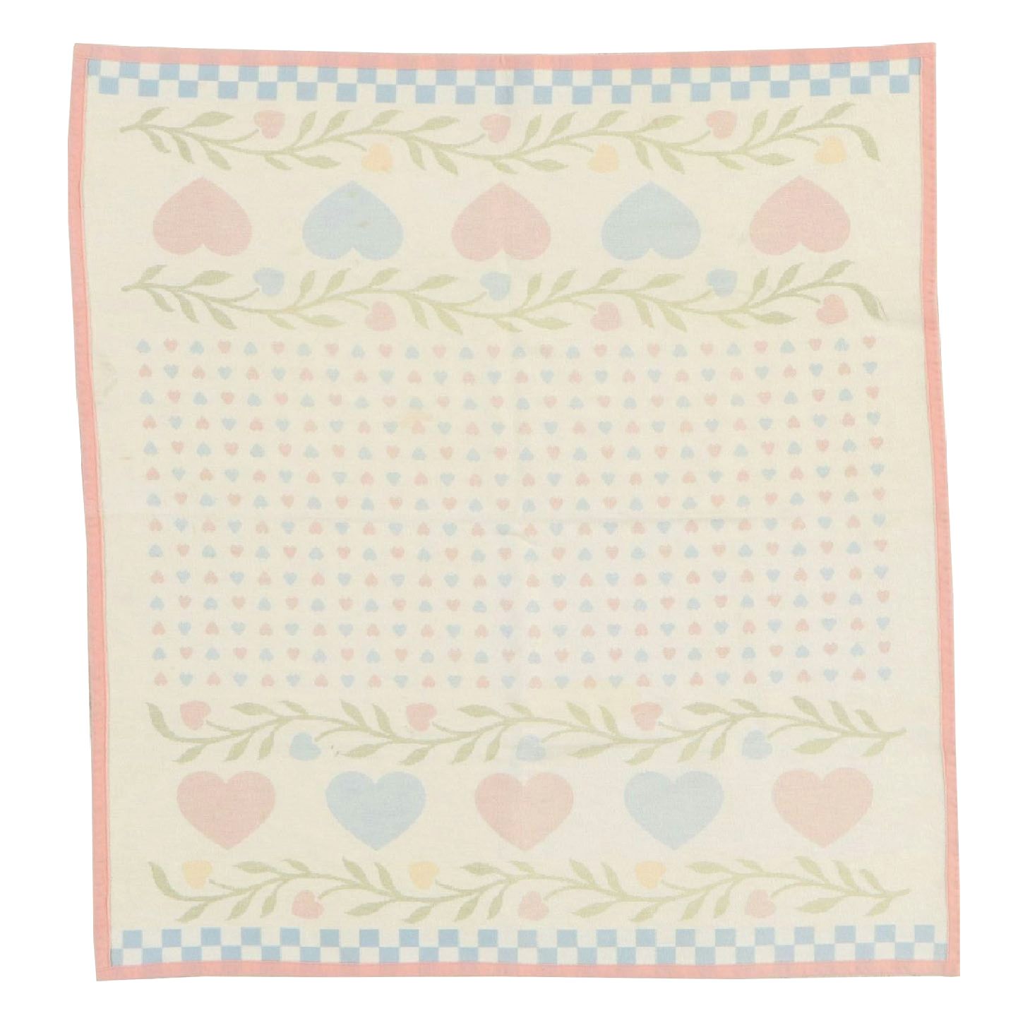 Woven Baby Blanket with Heart, Vine, and Checker Motifs