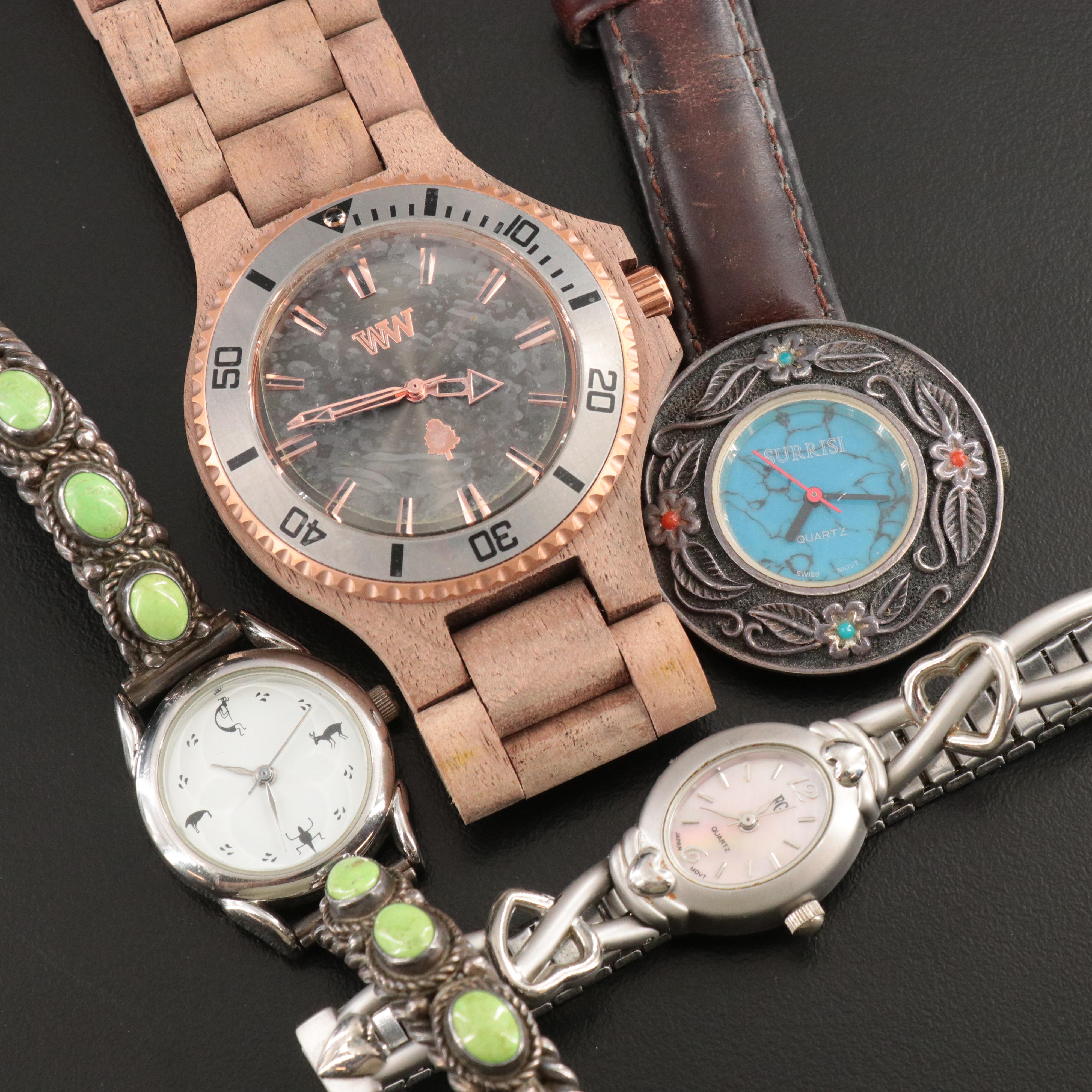 Quartz Watch Collection with Sterling, Wood and Stones Featuring Surrisi