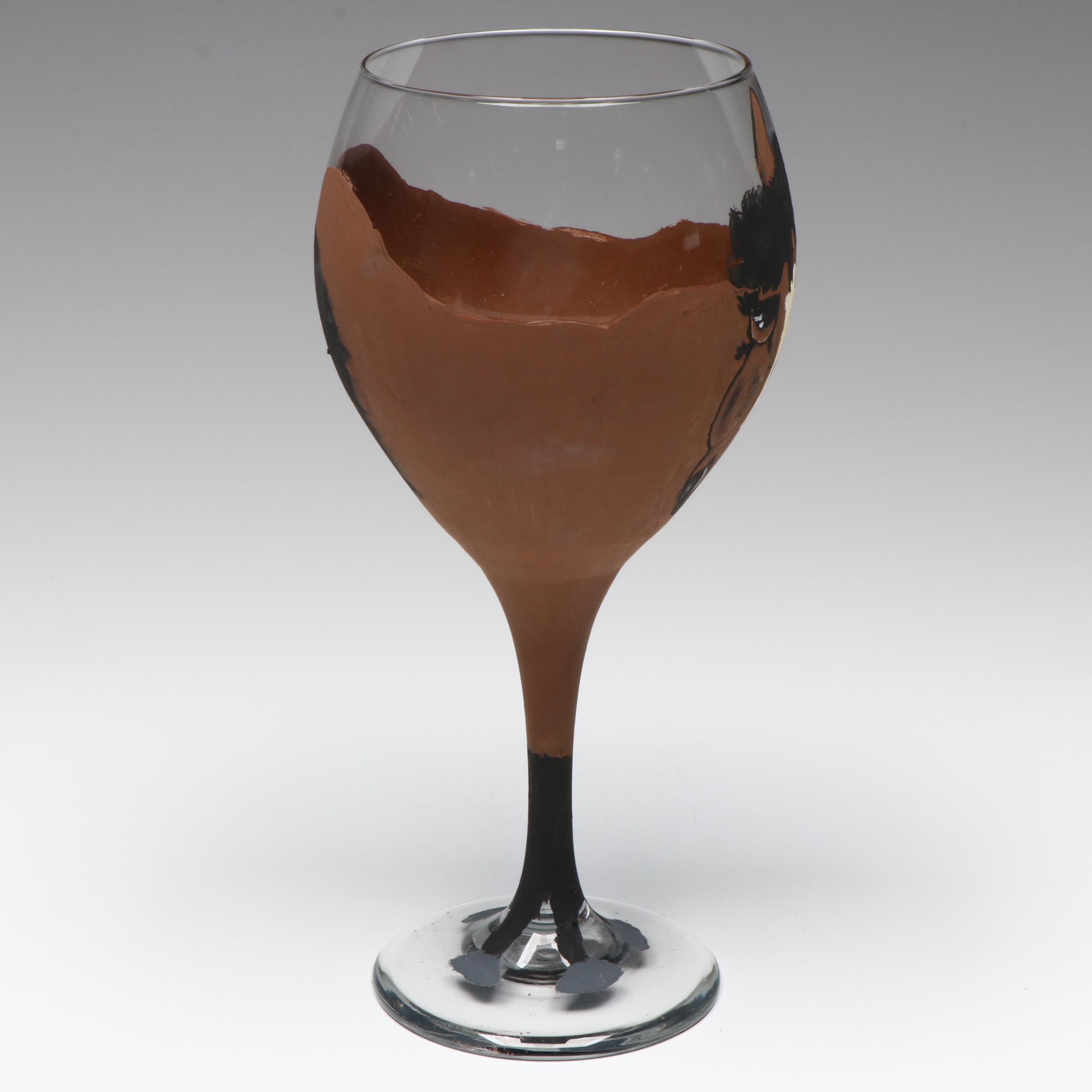 Hand-Painted Bay Horse Wine Glass