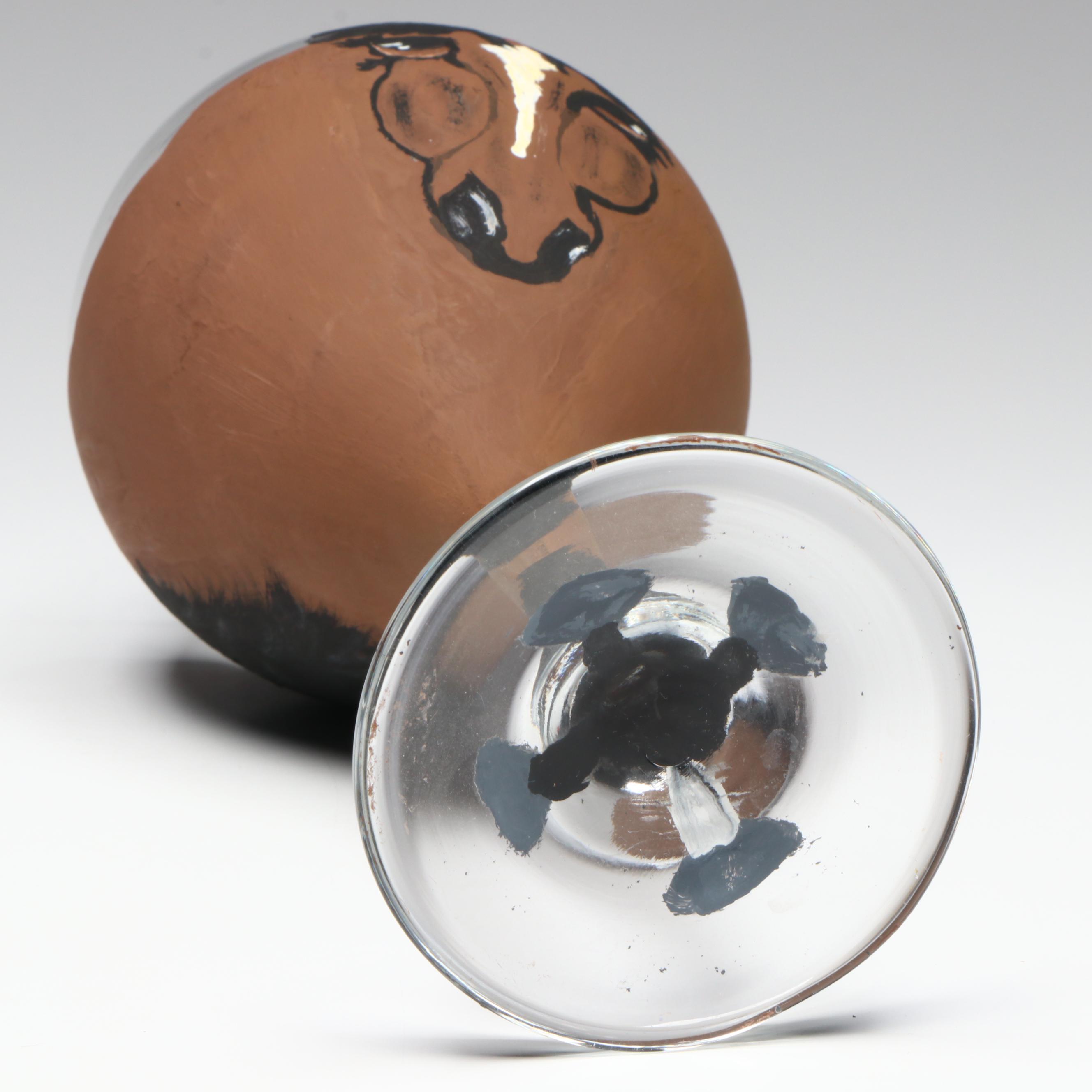 Hand-Painted Bay Horse Wine Glass