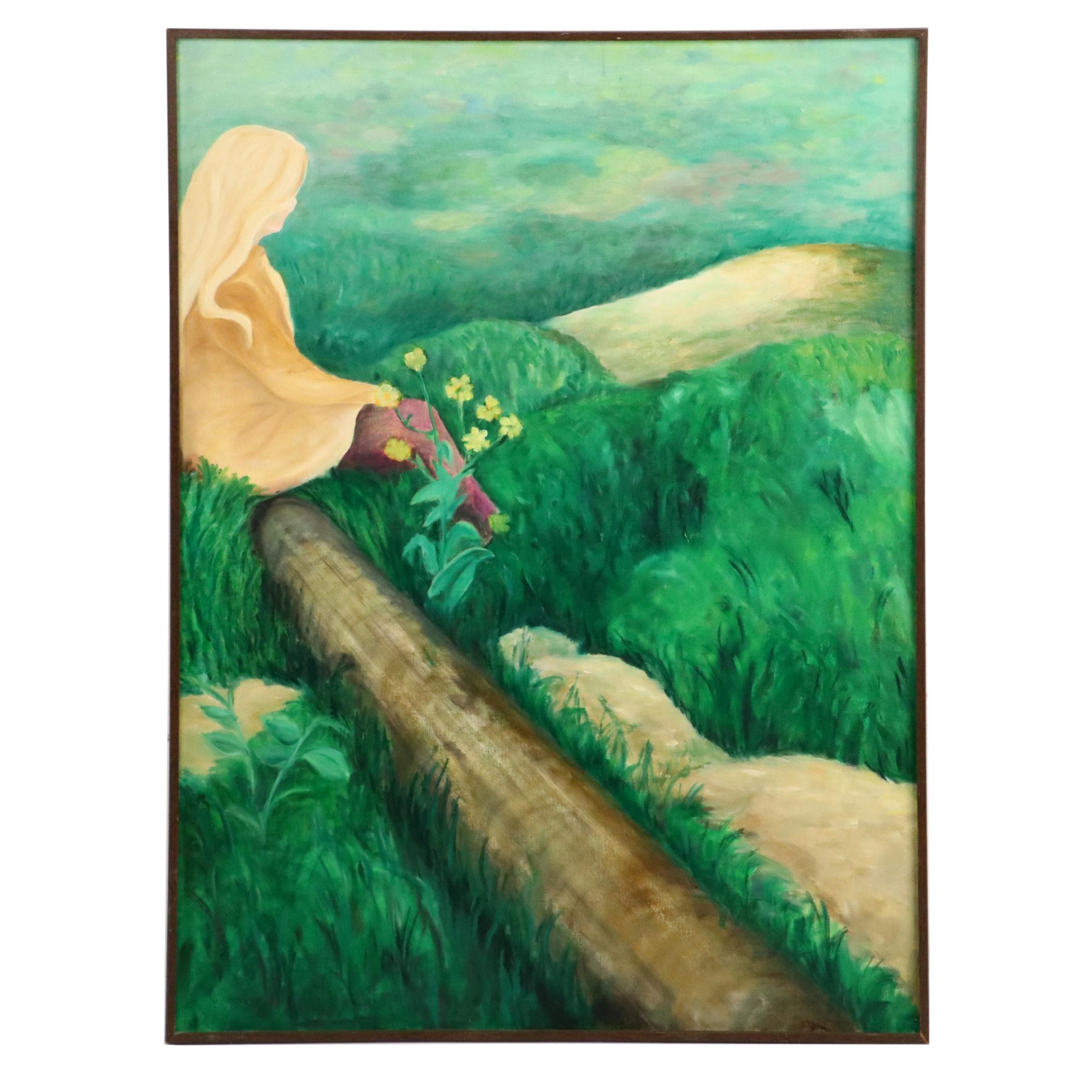 Donna Geer Large-Scale Landscape Oil Painting of Seated Woman in Field