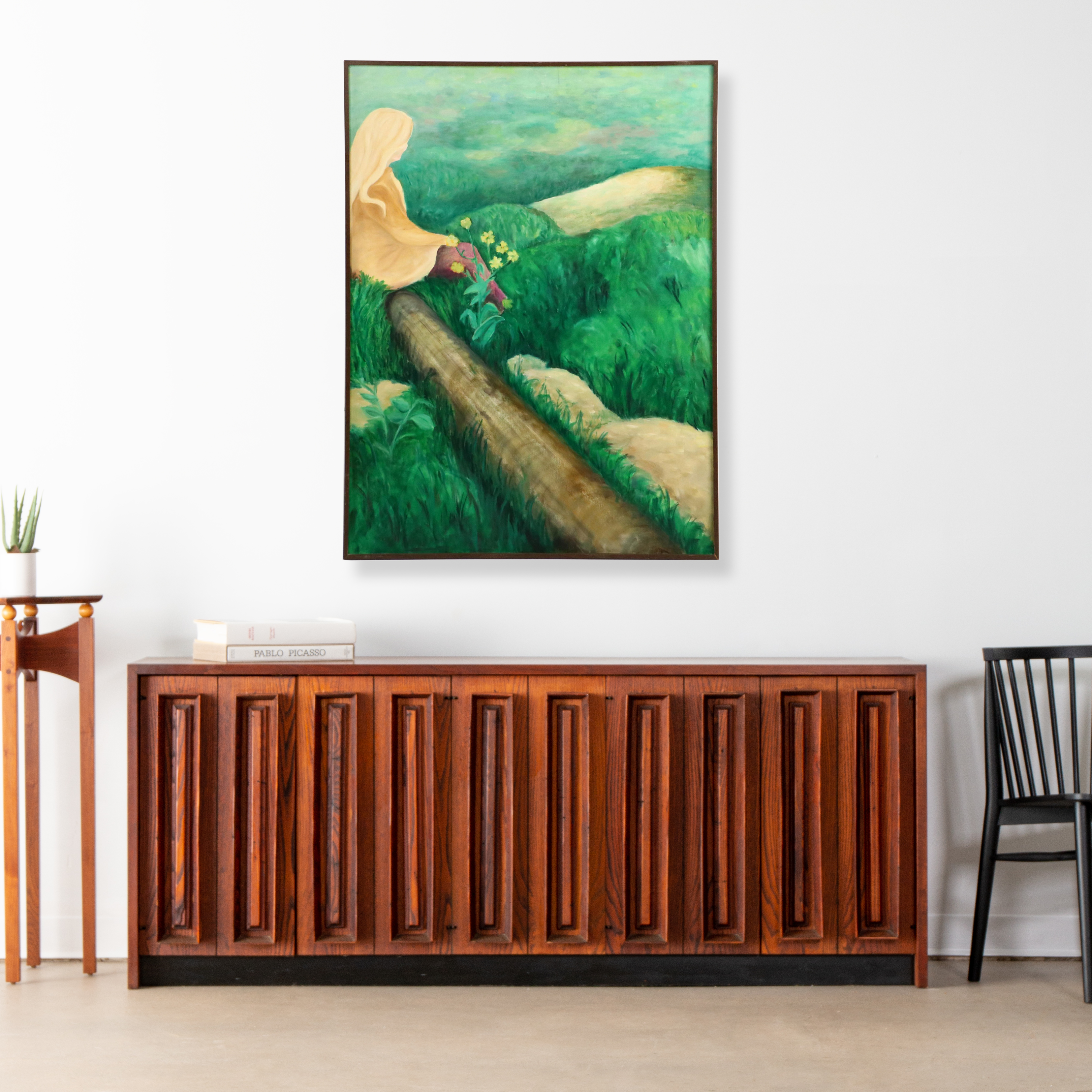 Donna Geer Large-Scale Landscape Oil Painting of Seated Woman in Field