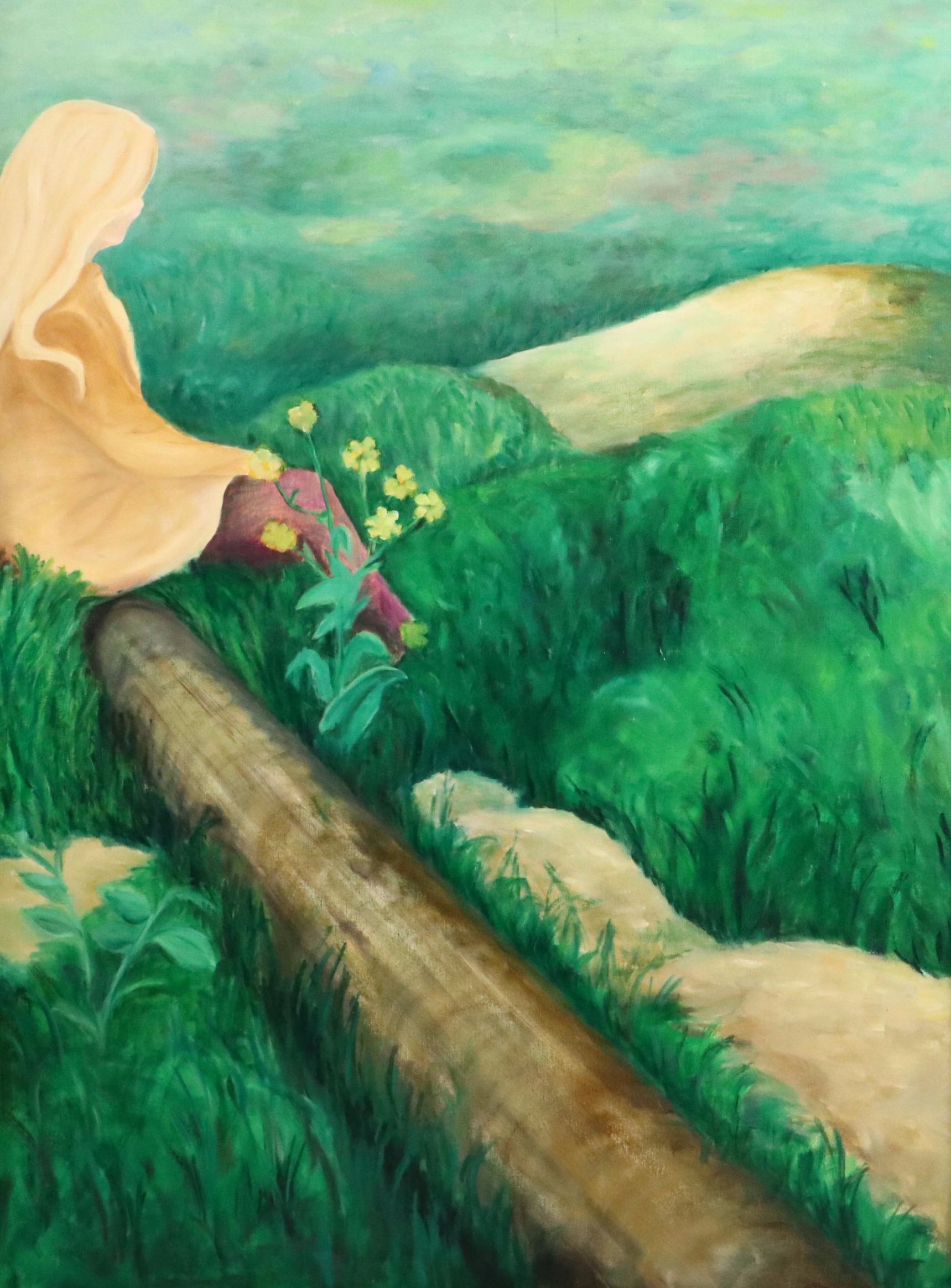 Donna Geer Large-Scale Landscape Oil Painting of Seated Woman in Field