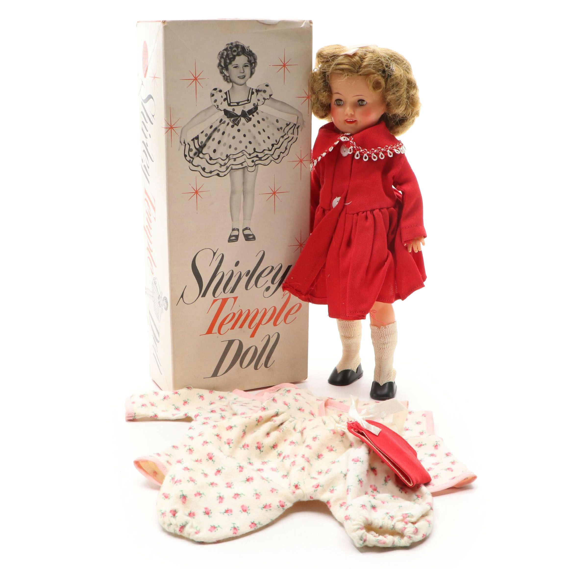 Ideal Vinyl Shirley Temple Doll in Red Coat with Original Box,  Mid-20th C.
