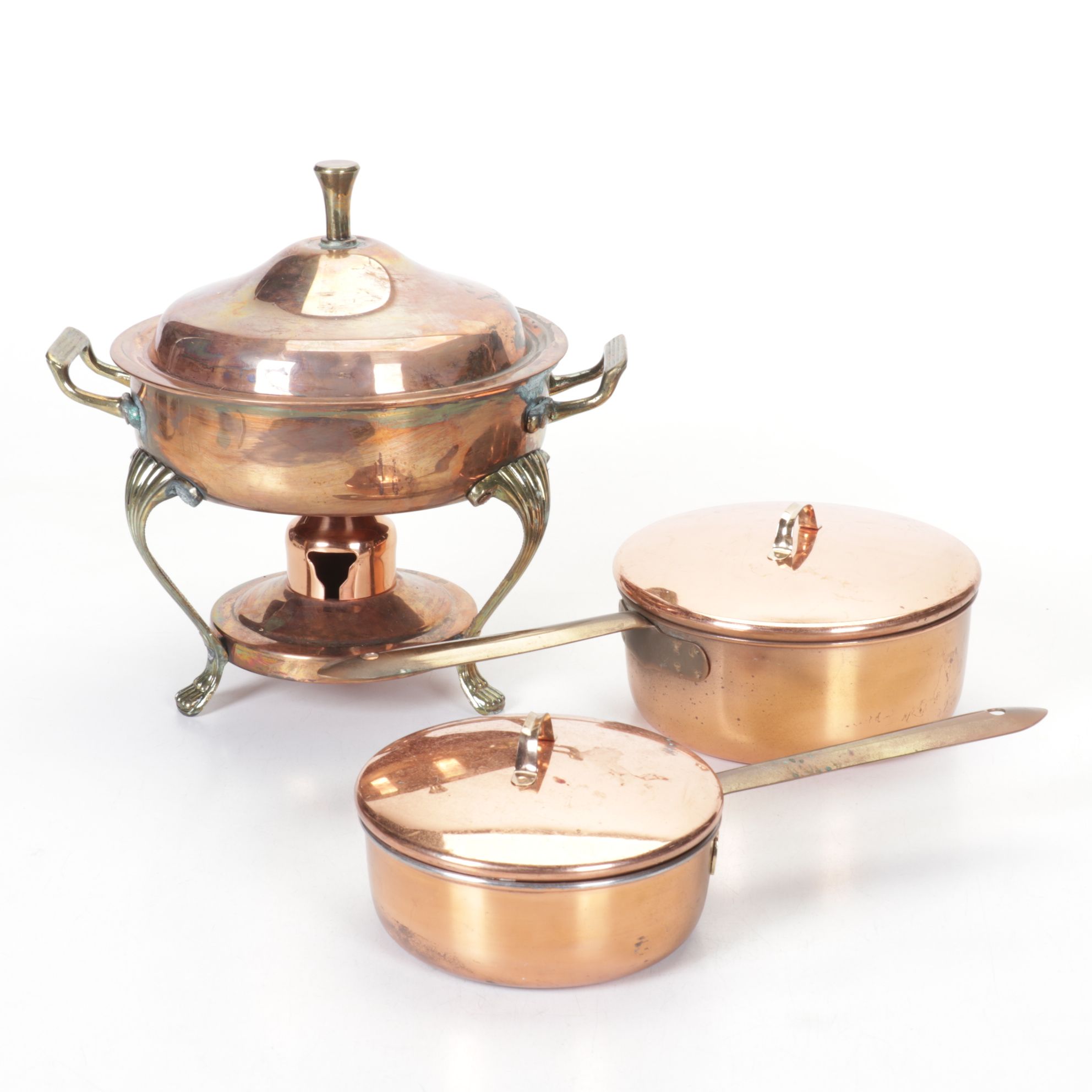 Copper & Brass Round Chafer with Sauce Pans