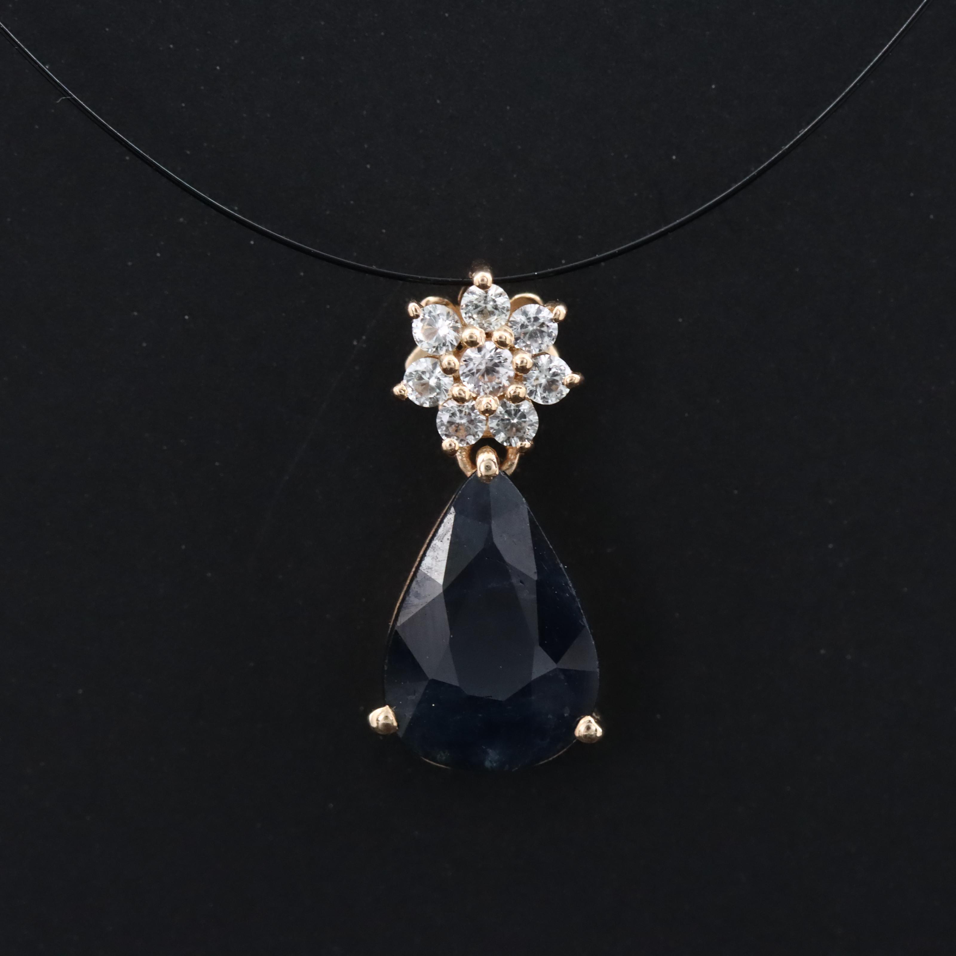 14K Blue and White Sapphire Pendant