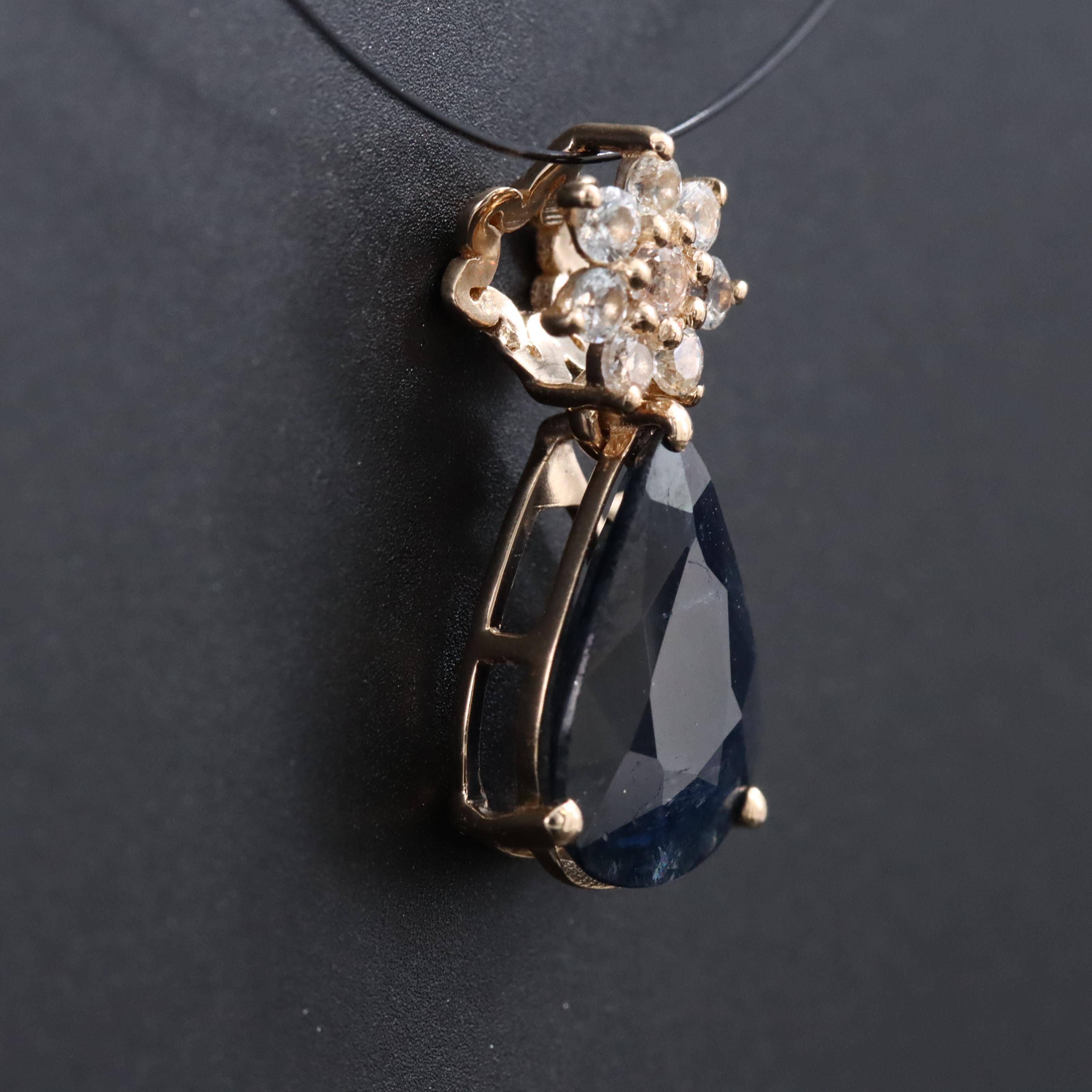 14K Blue and White Sapphire Pendant