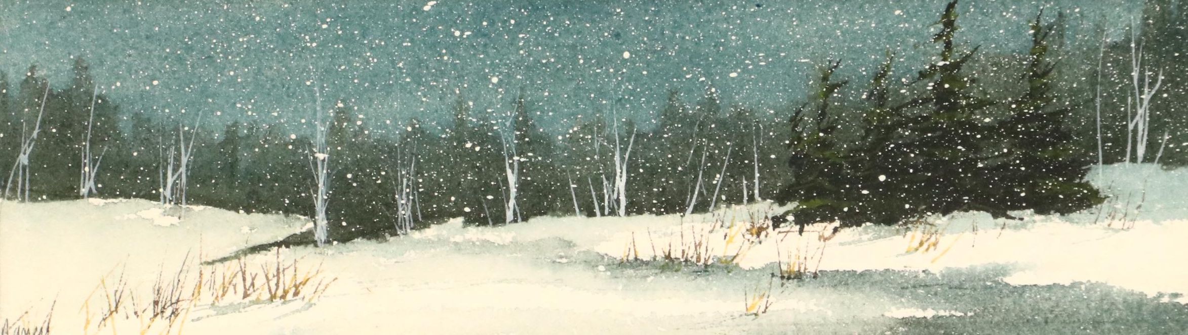 Nancy Hogan Amour Landscape Watercolor Painting of Winter Forest