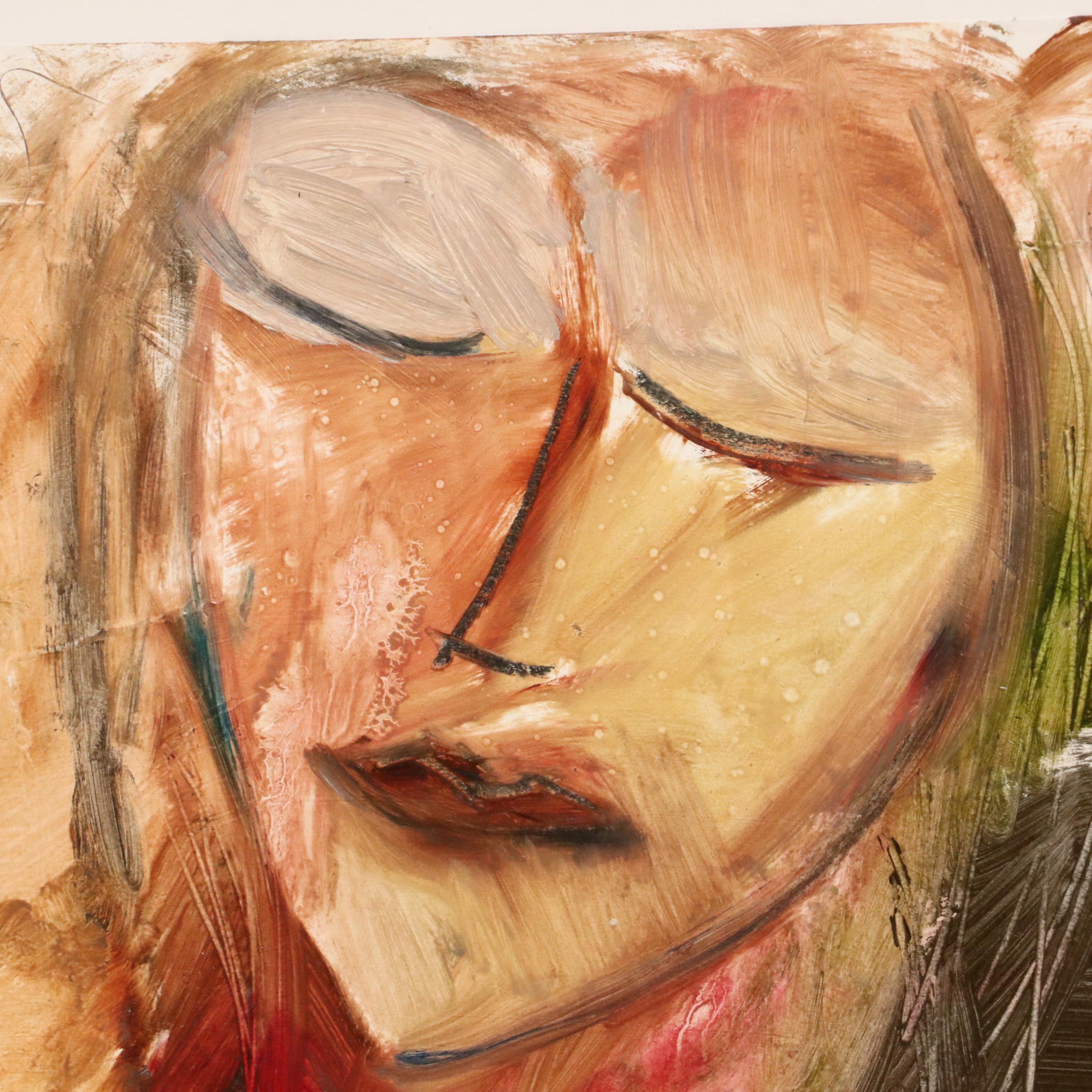 K. Poole Portrait Oil Painting of Stylized Face