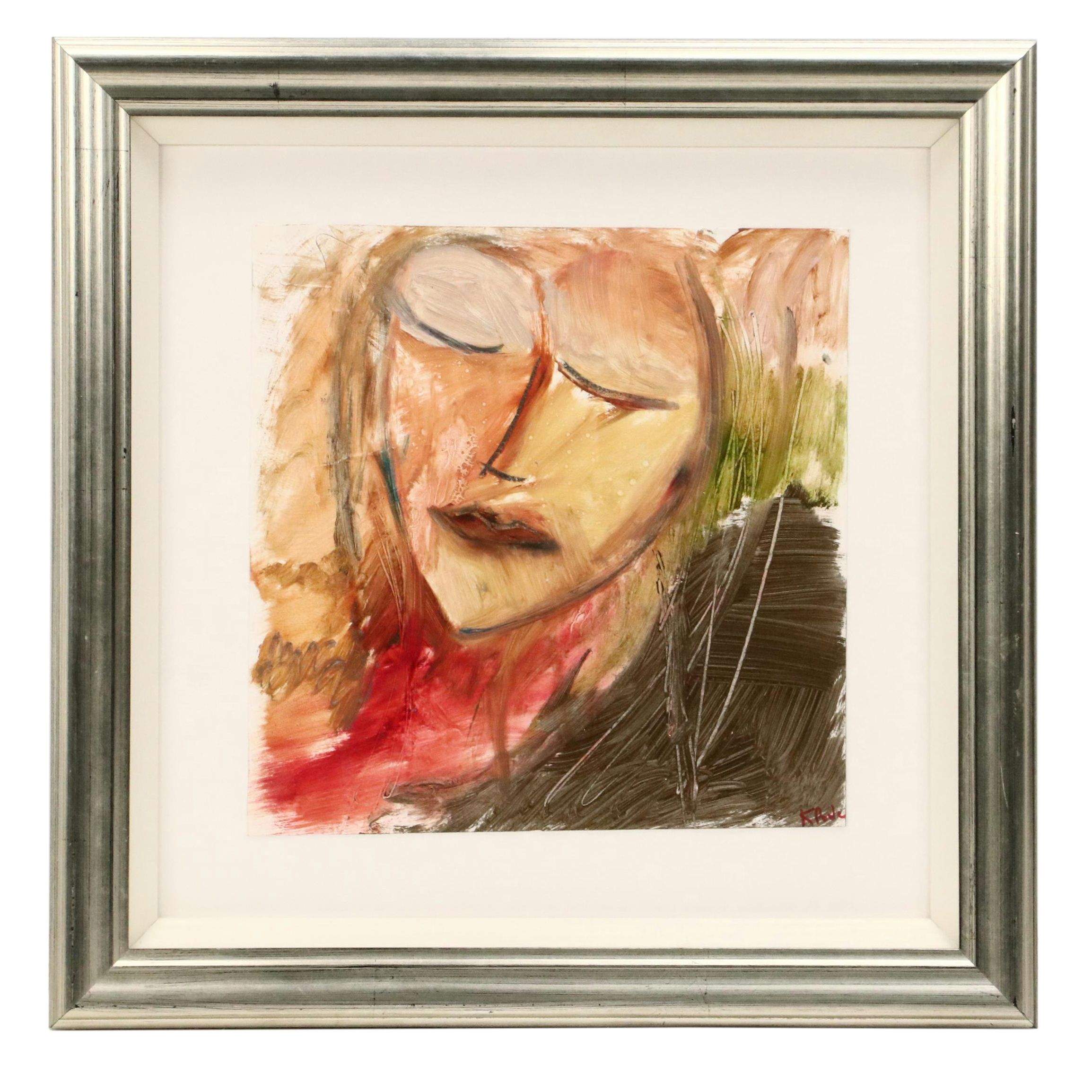 K. Poole Portrait Oil Painting of Stylized Face