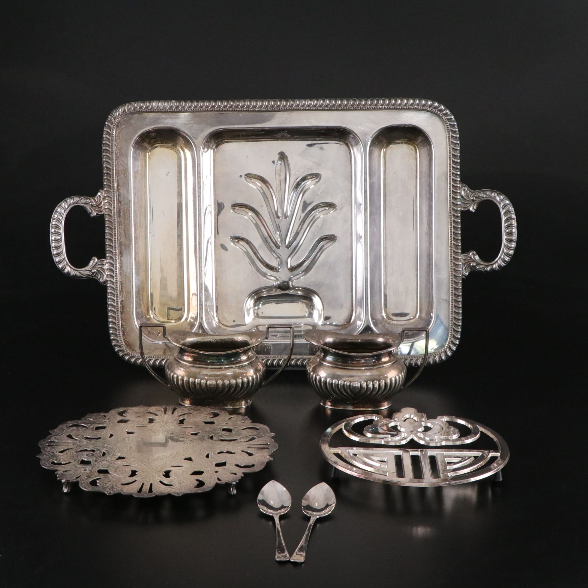 Silver Plate Trivets, Divided Tray & Other Serveware