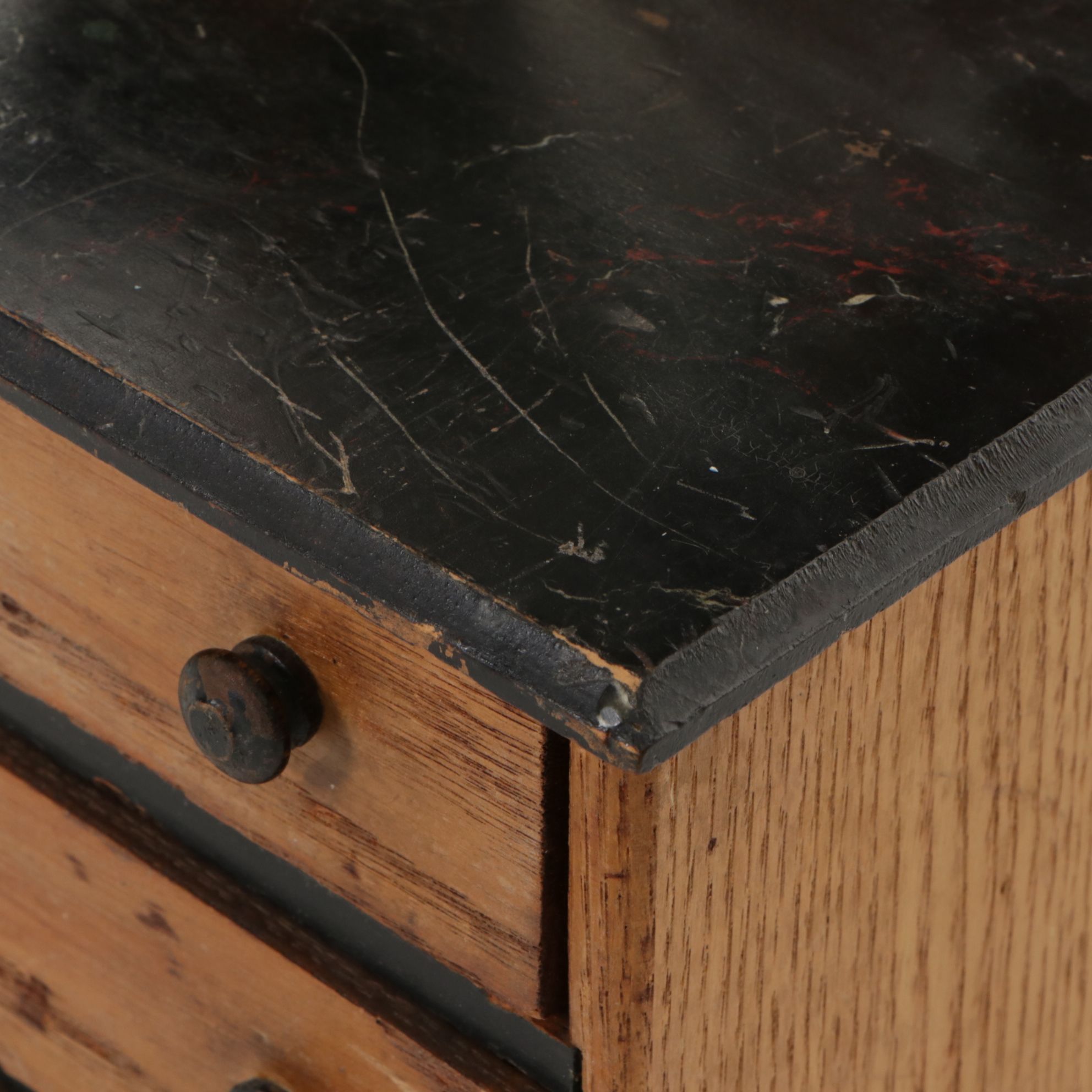 Wooden Doll Dresser with Miniature Tea Set and Dinnerware