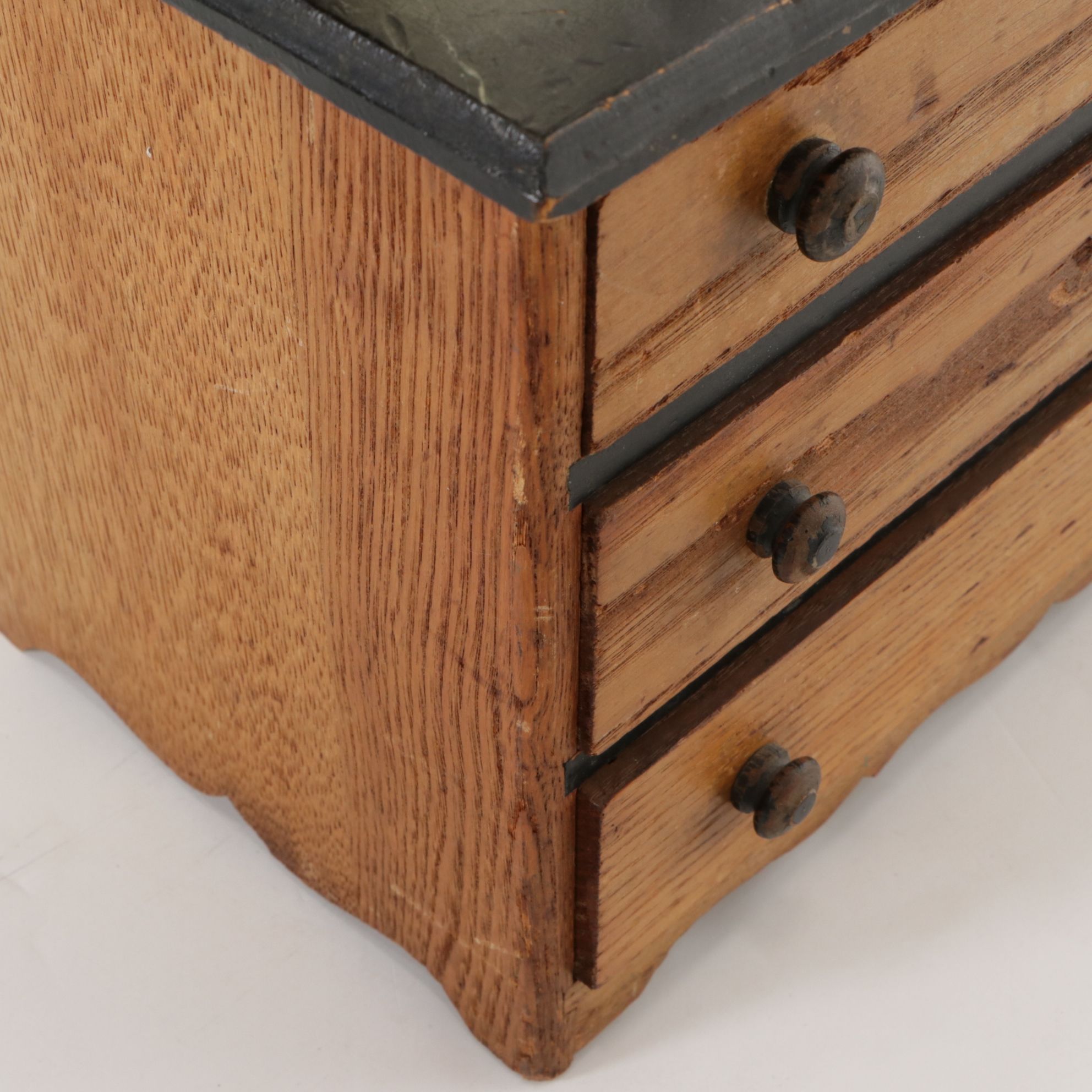 Wooden Doll Dresser with Miniature Tea Set and Dinnerware