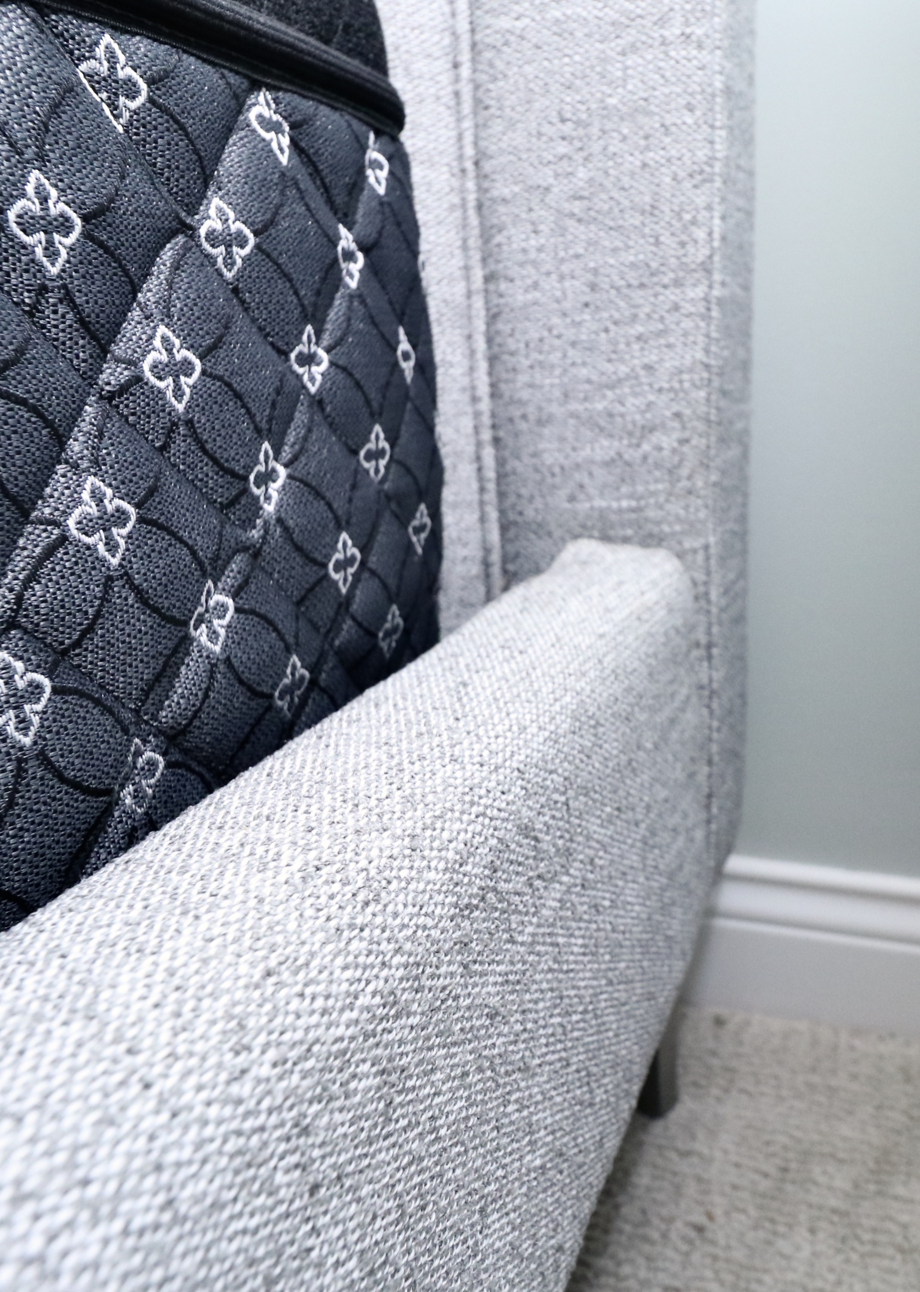 Queen Gray Channel Upholstered Headboard and Padded Platform Bed and Mattress