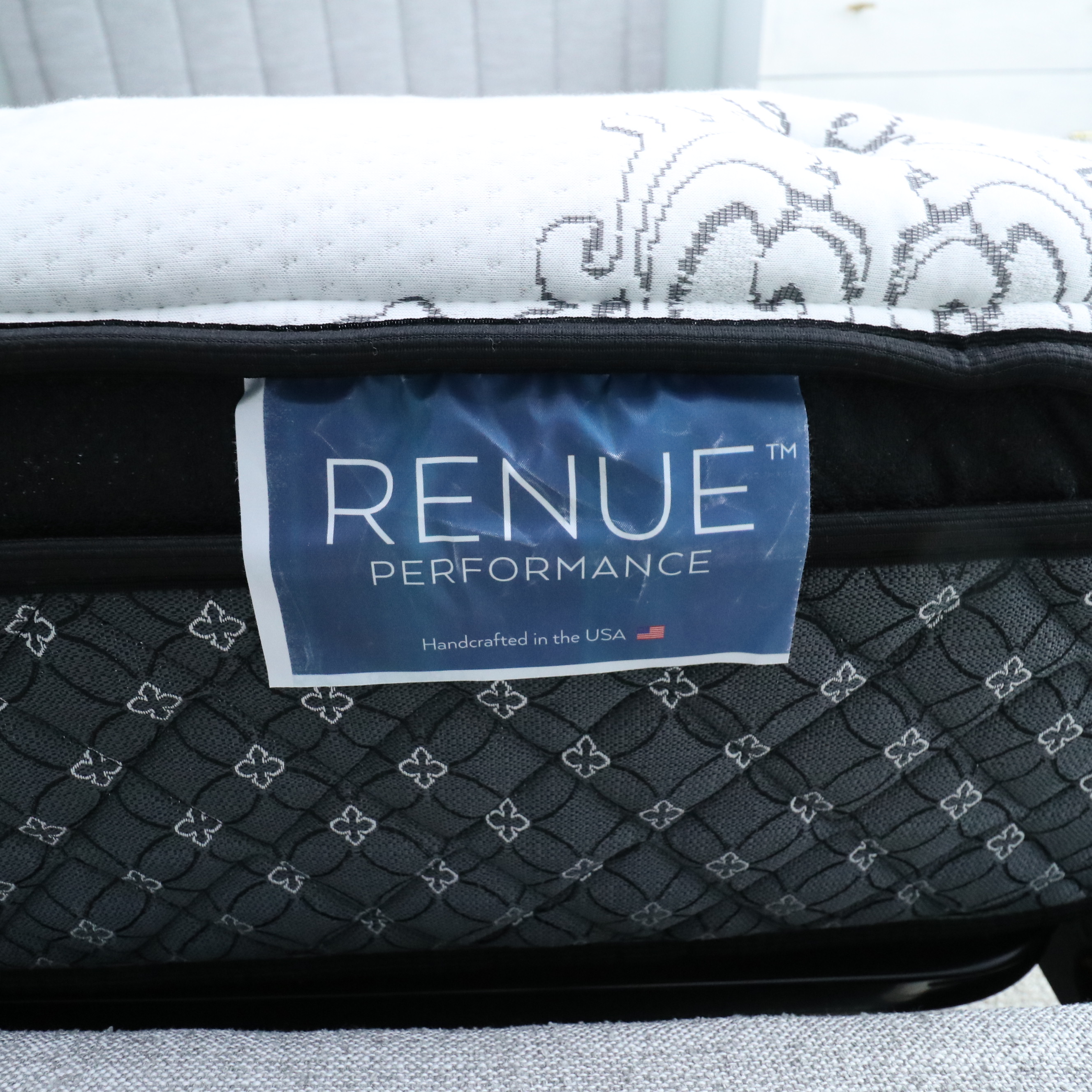 Queen Gray Channel Upholstered Headboard and Padded Platform Bed and Mattress