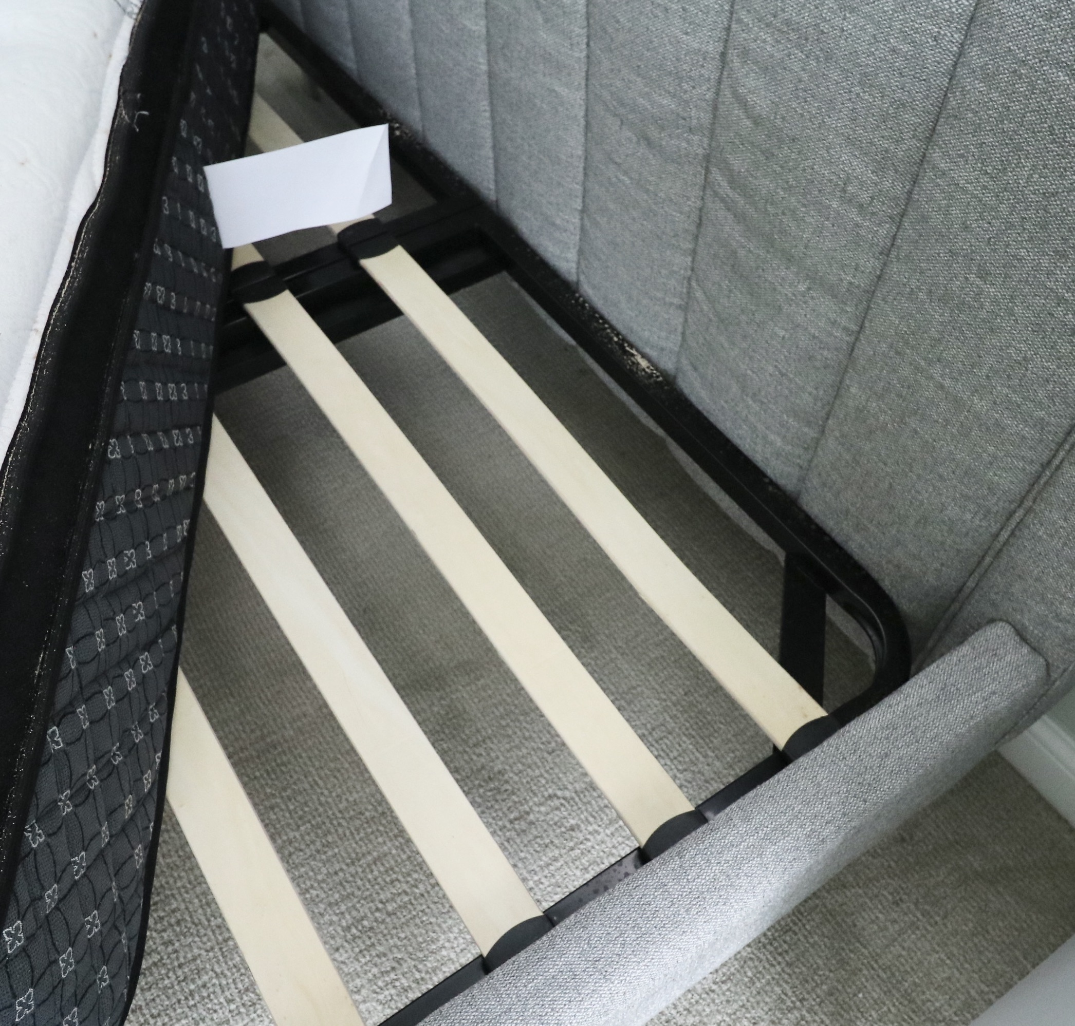 Queen Gray Channel Upholstered Headboard and Padded Platform Bed and Mattress