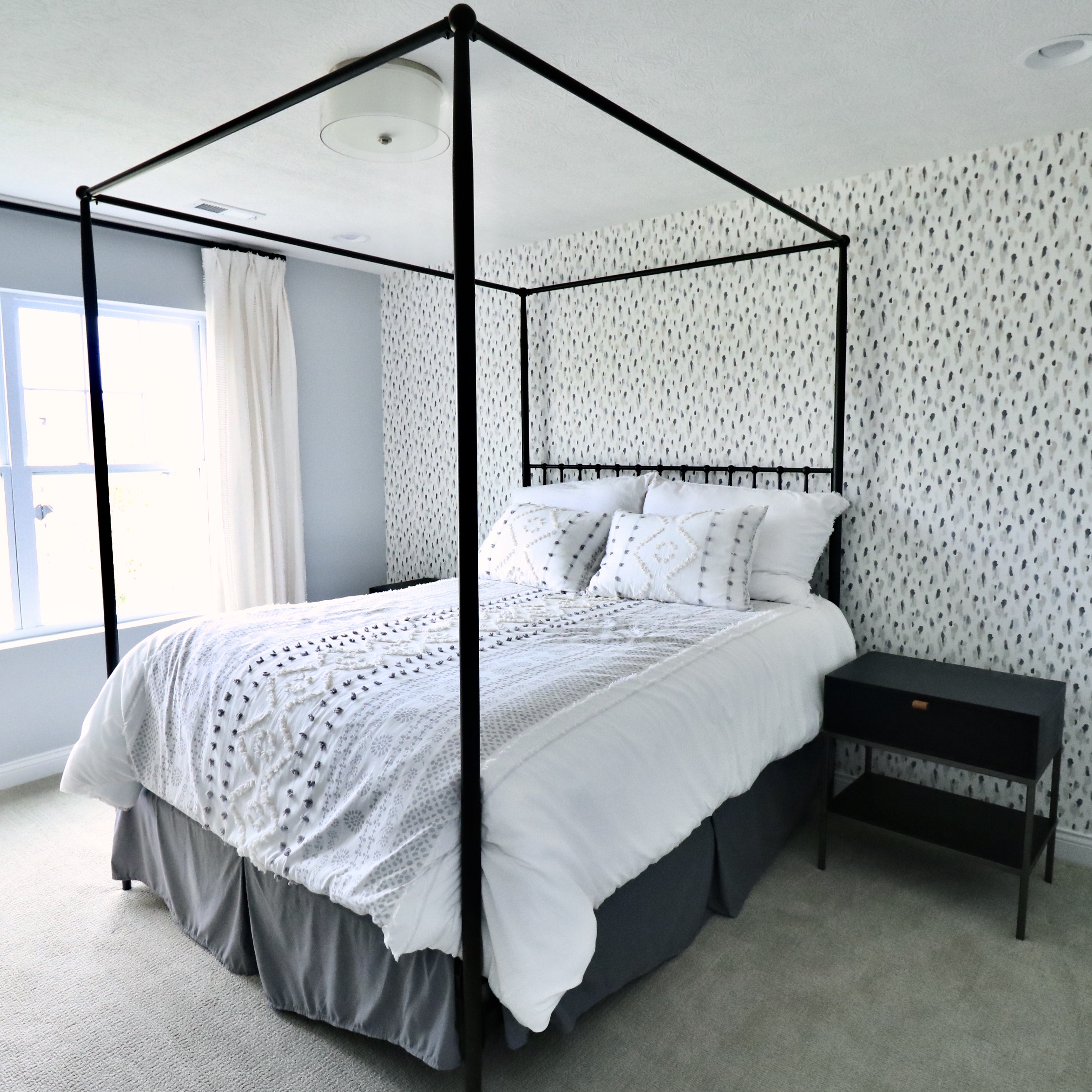 Black Metal Canopy Queen Bed, Mattress and Foundation