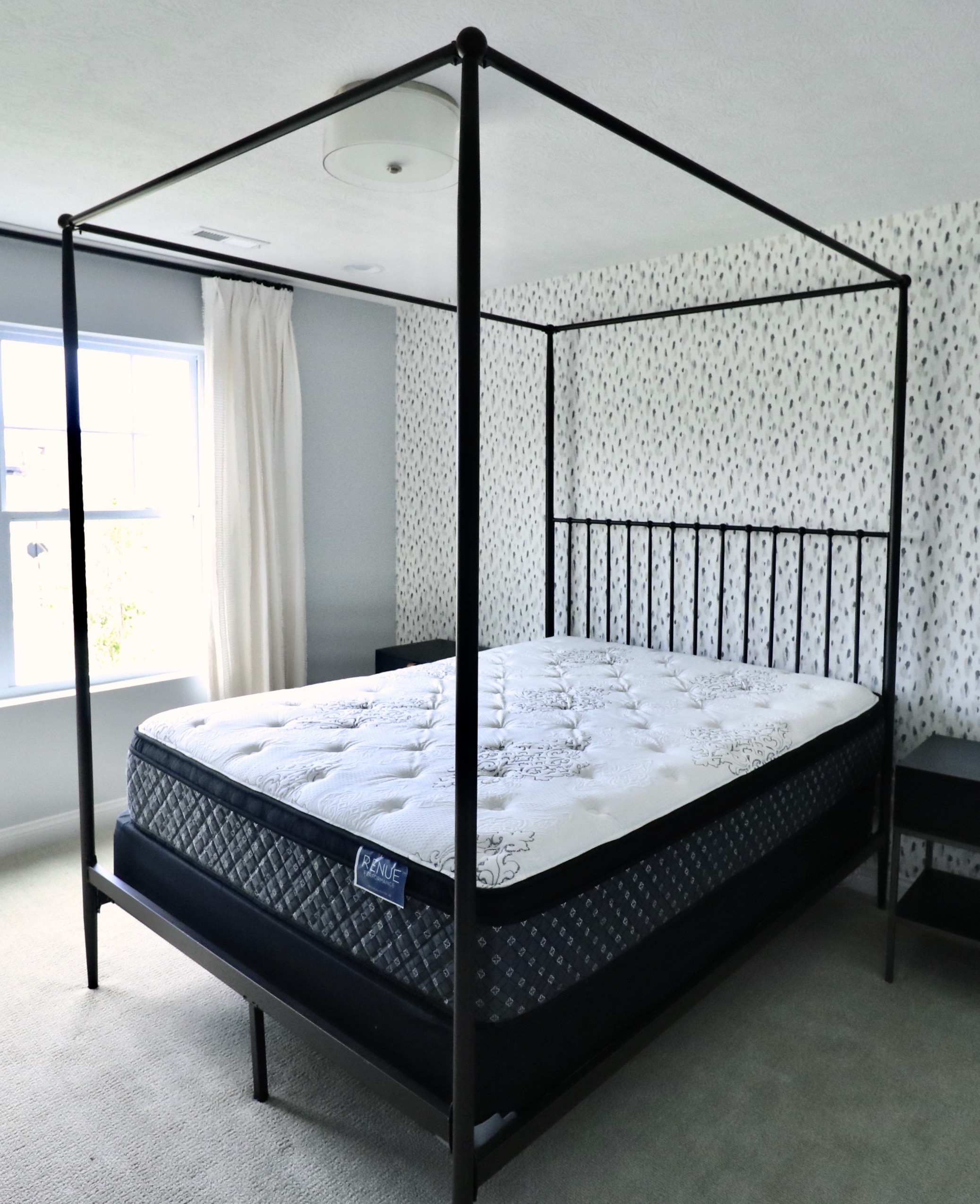 Black Metal Canopy Queen Bed, Mattress and Foundation