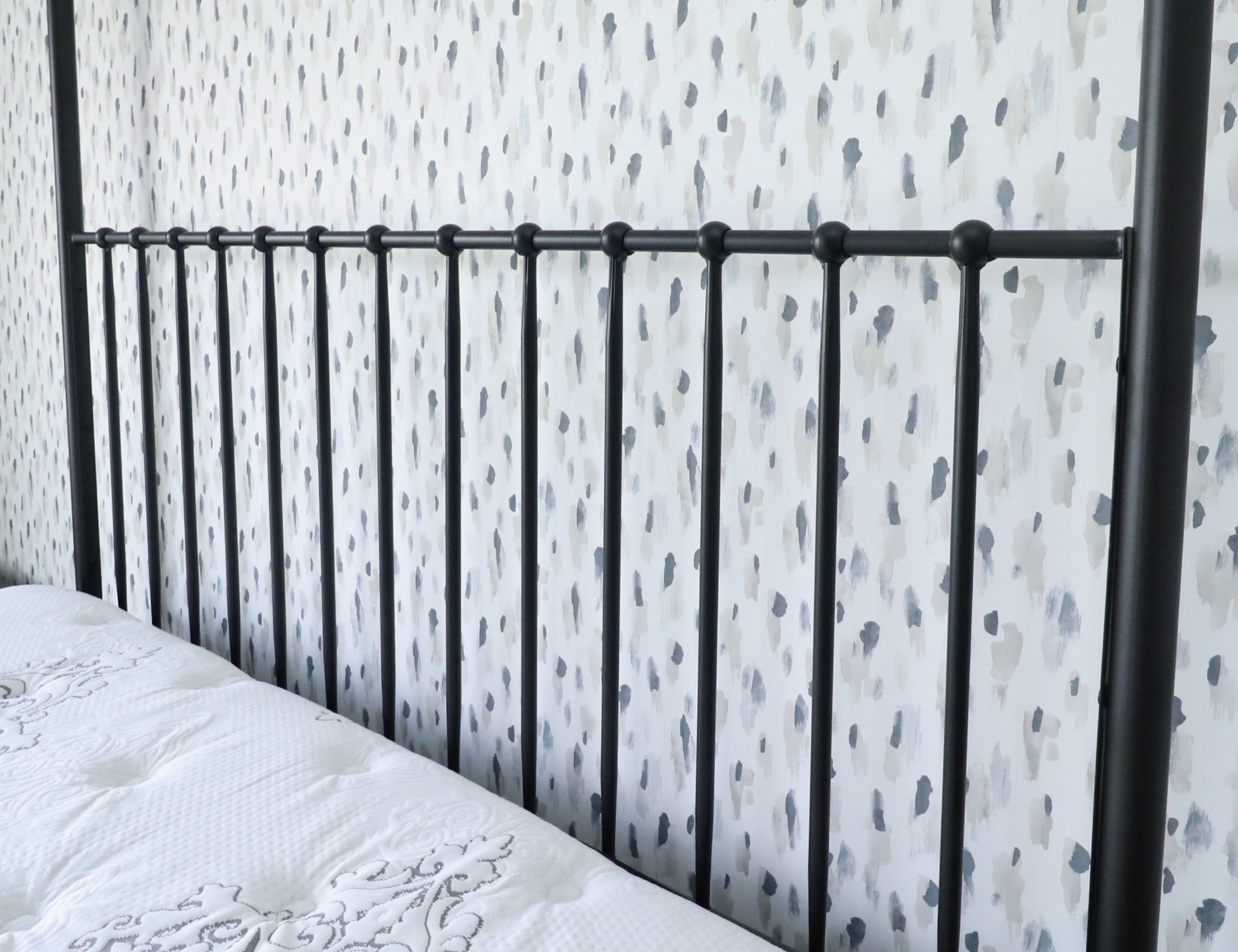 Black Metal Canopy Queen Bed, Mattress and Foundation