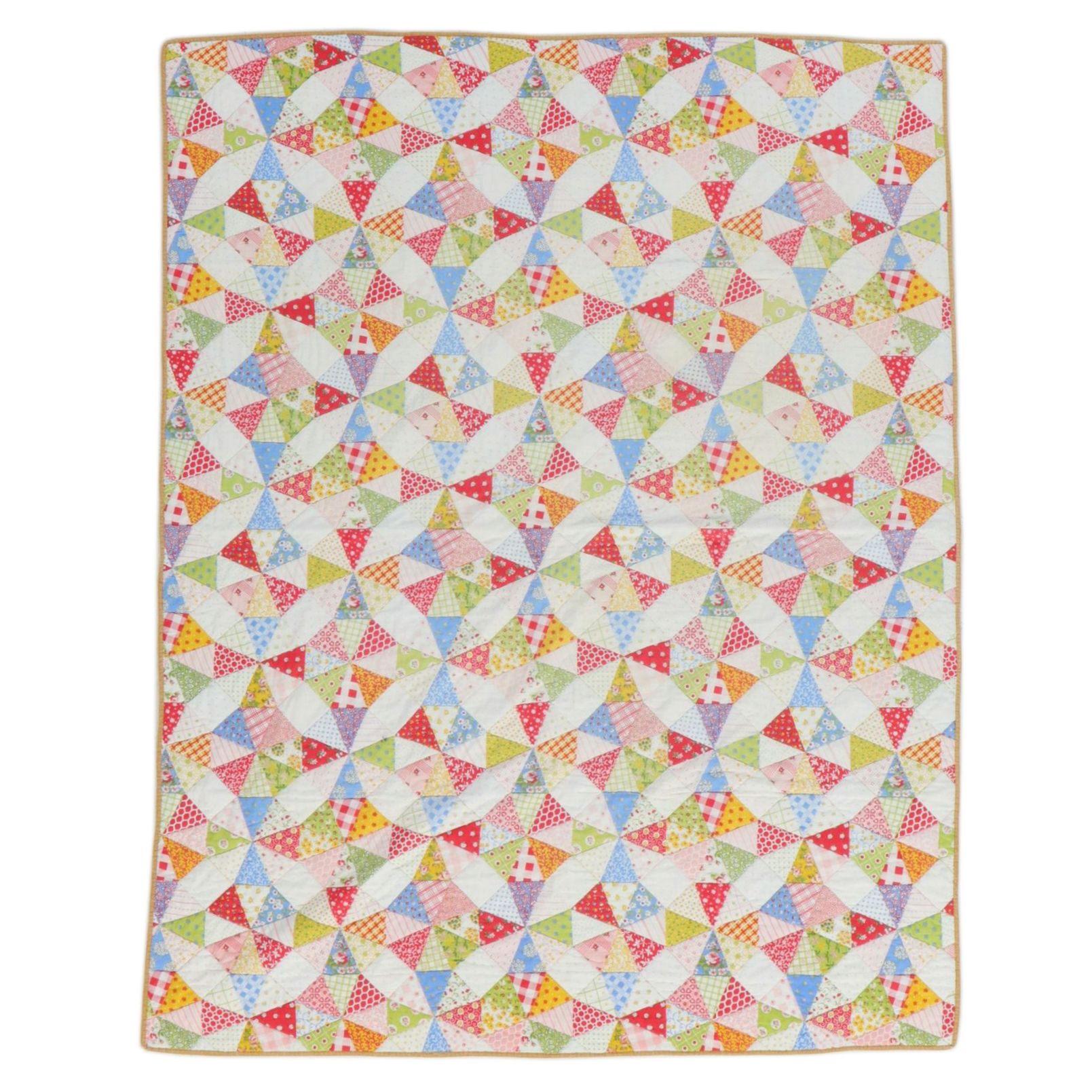 Handmade "Kaleidoscope" Calico Patchwork Quilt, Mid to Late 20th Century