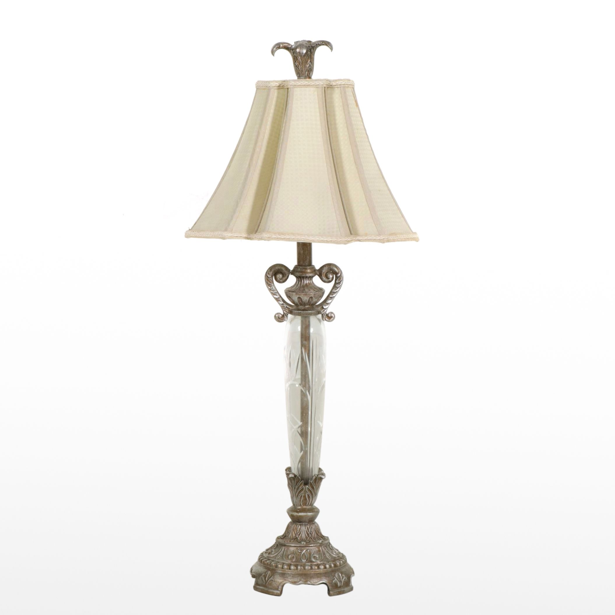 Cut Glass and Silver Gilt Resin Table Lamp with Custom Hexagon Shade, 21st C