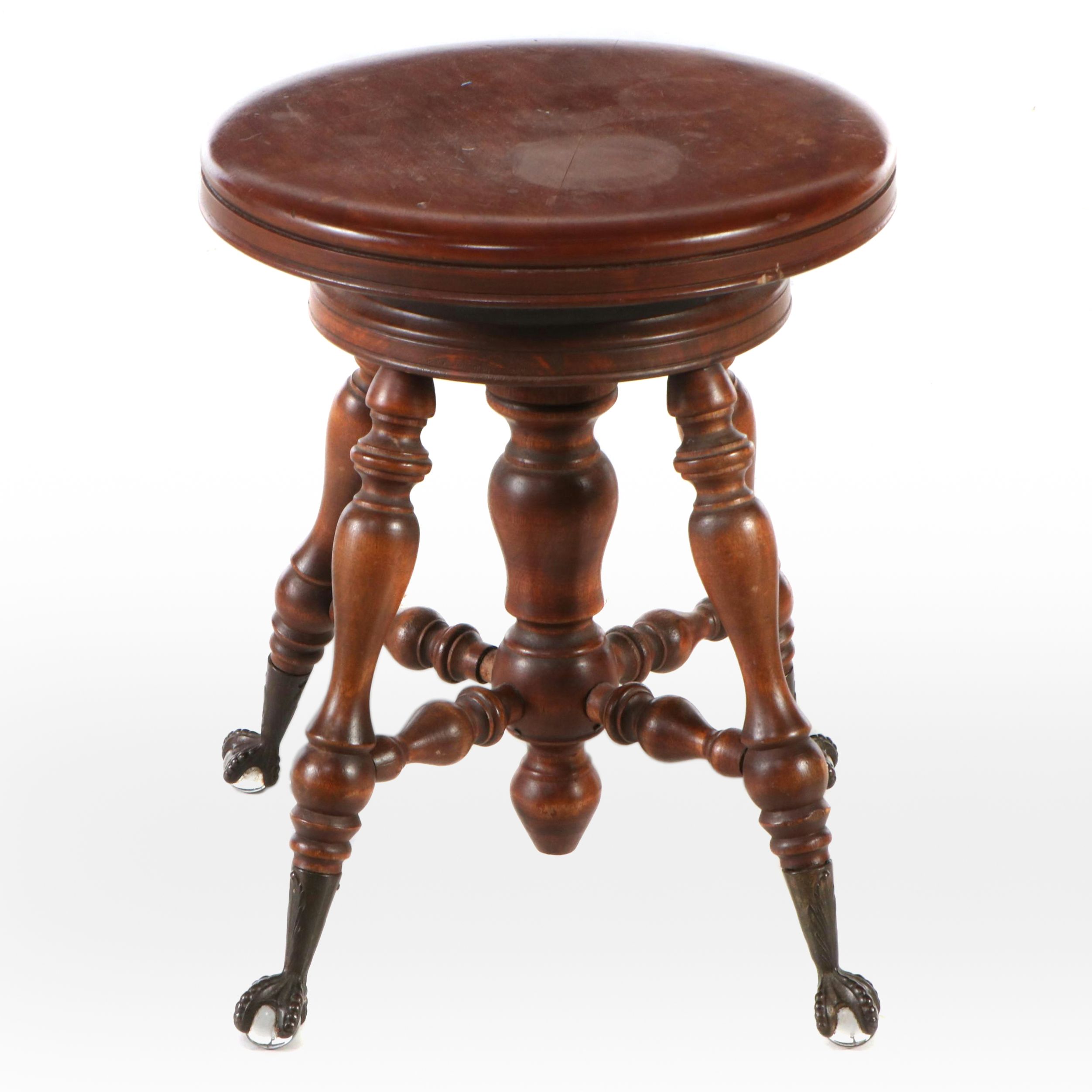 Victorian Clawfoot Piano Stool, 19th Century