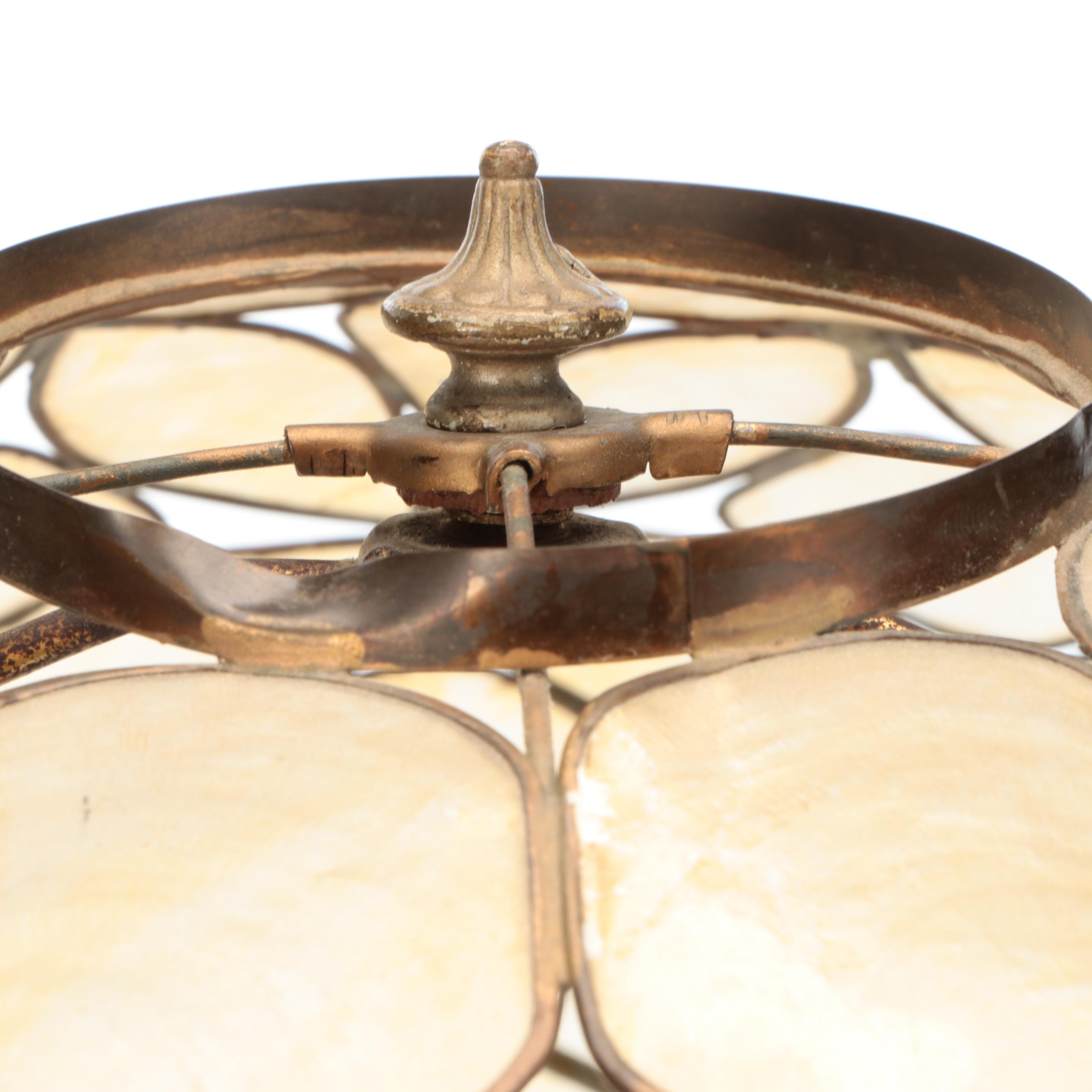 American Warwick Hand-Painted Portrait Vase with Vintage Capiz Shell Shade