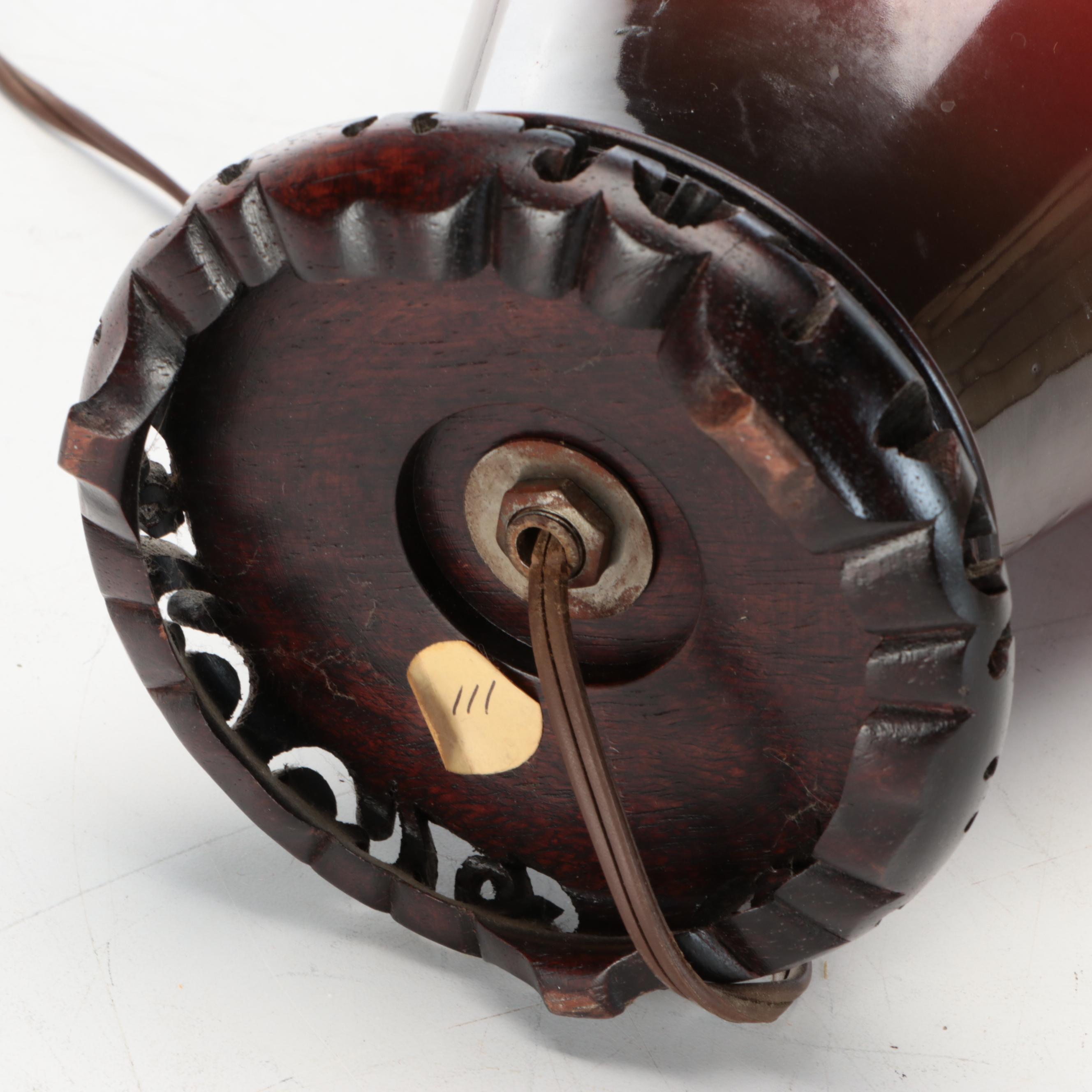 American Warwick Hand-Painted Portrait Vase with Vintage Capiz Shell Shade