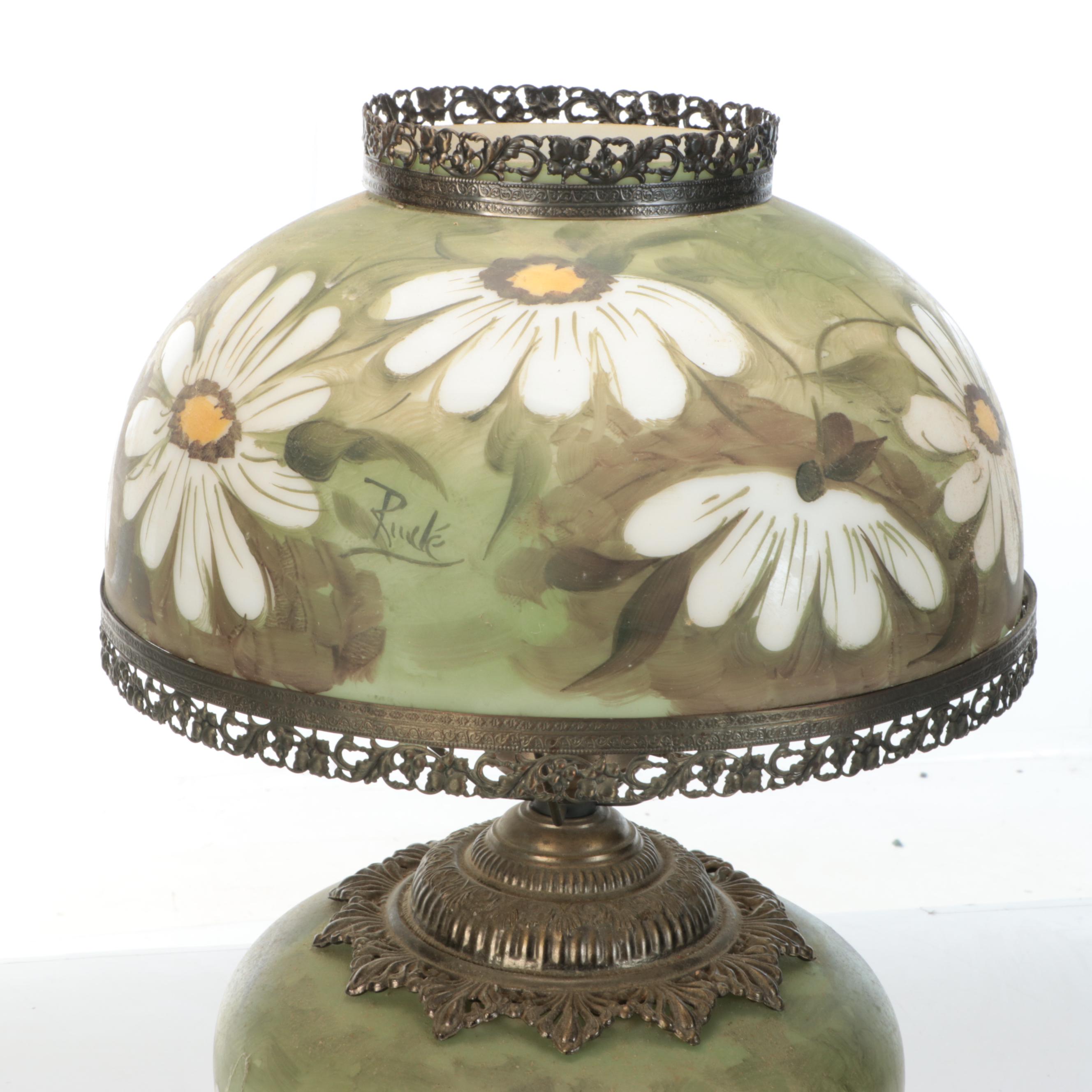 Late Victorian Hobbyist Hand-Painted Glass Parlor Lamp