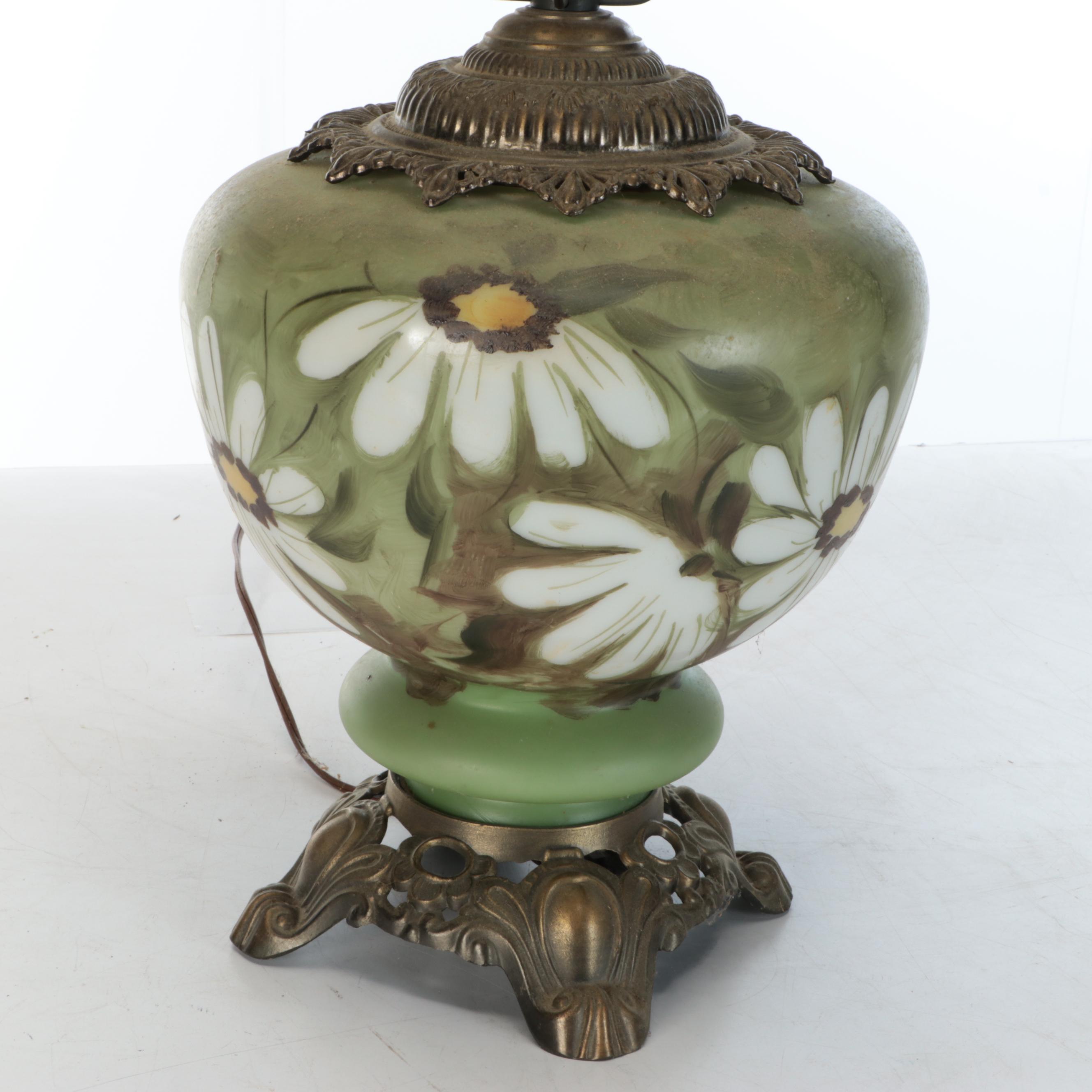 Late Victorian Hobbyist Hand-Painted Glass Parlor Lamp