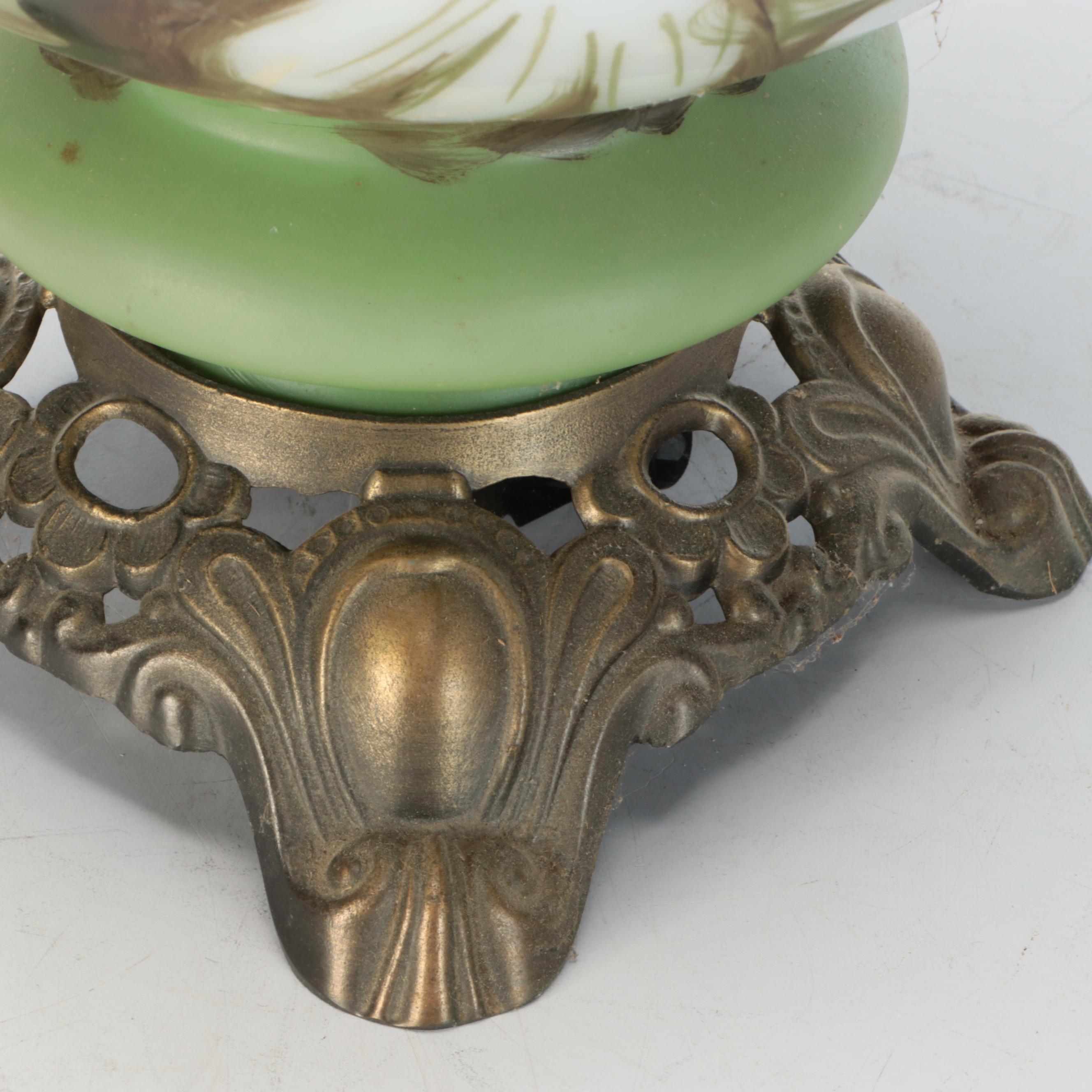 Late Victorian Hobbyist Hand-Painted Glass Parlor Lamp