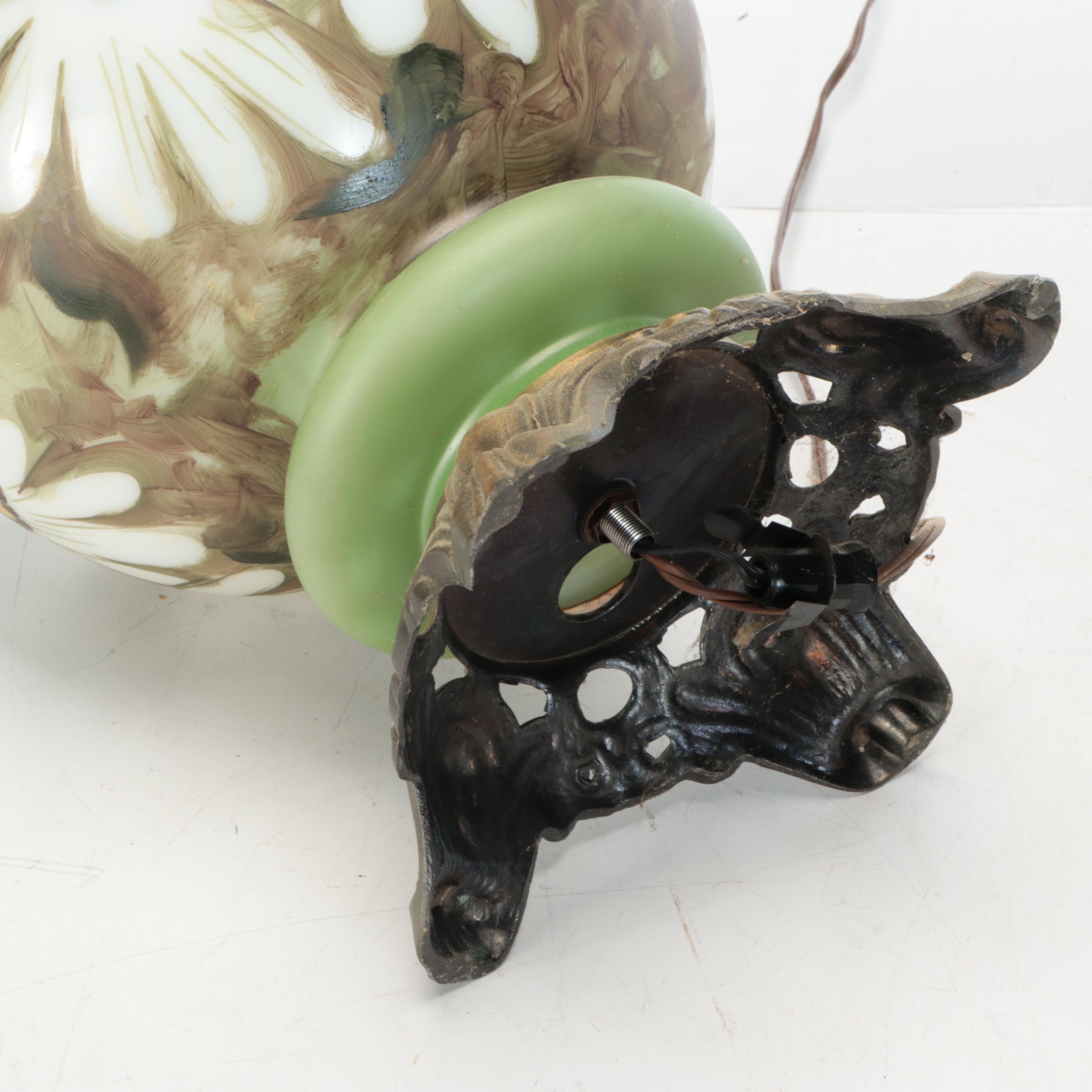 Late Victorian Hobbyist Hand-Painted Glass Parlor Lamp