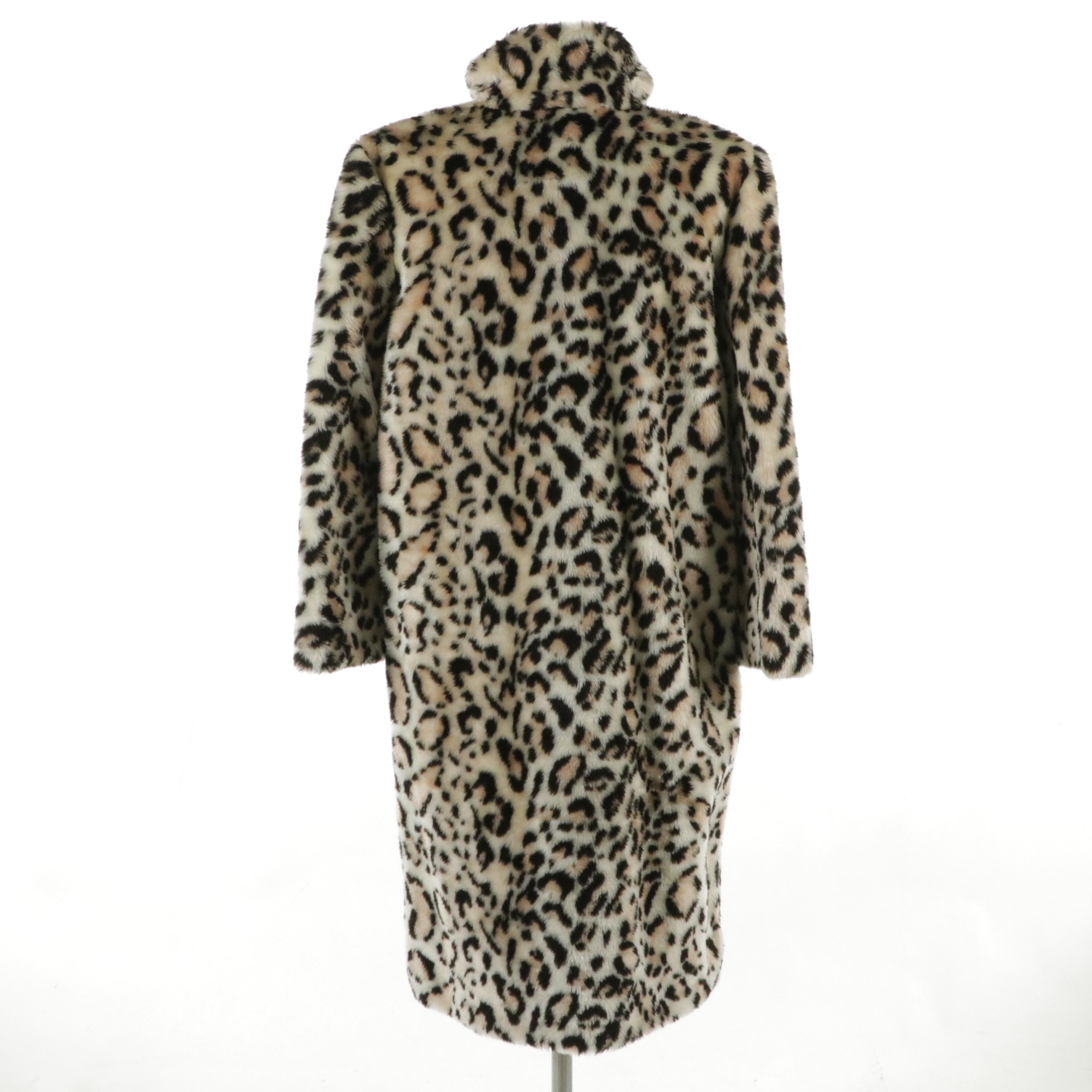 Faux Leopard Fur Mid-Length Coat