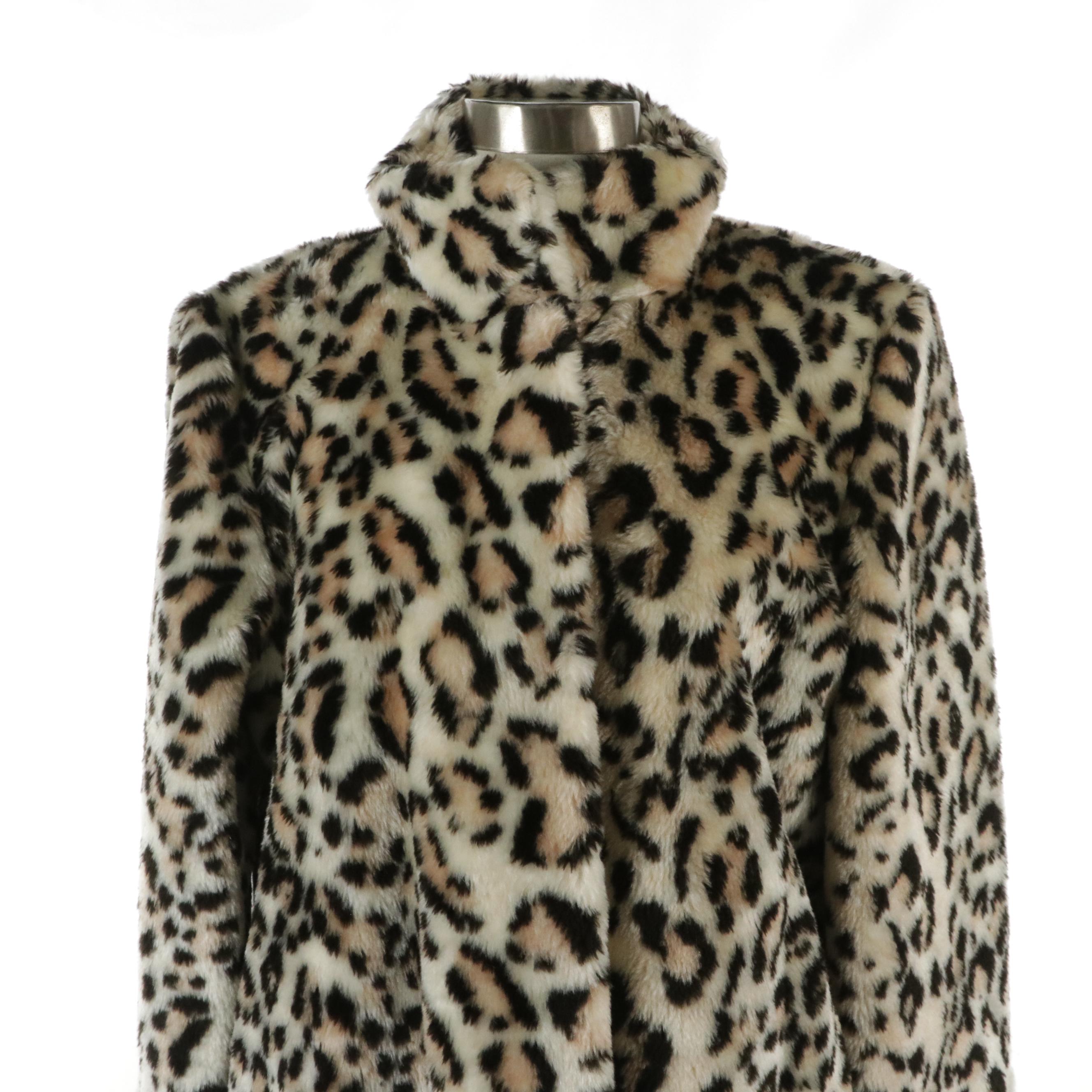 Faux Leopard Fur Mid-Length Coat