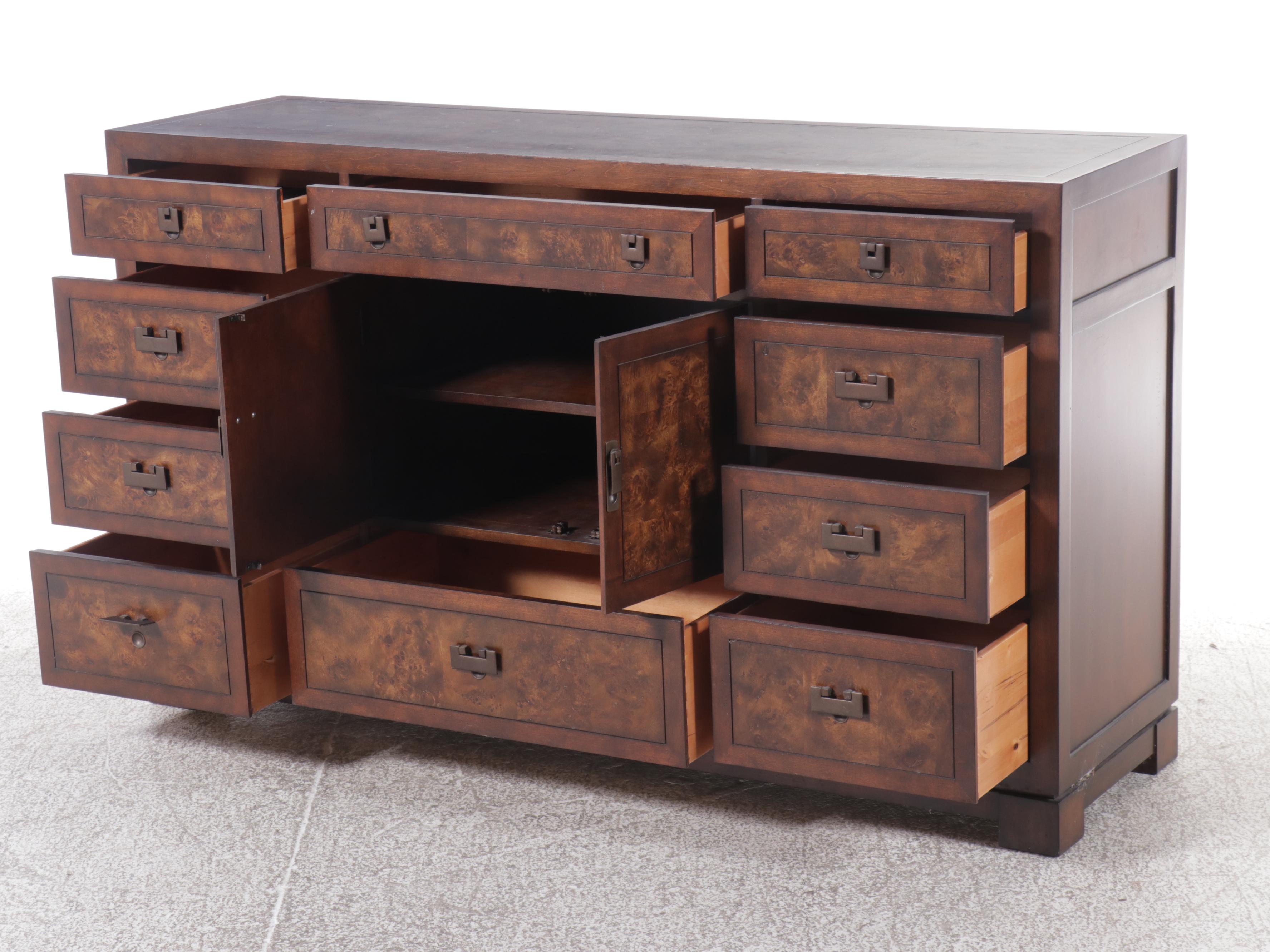 Anglo-Chinese Style Burl Wood Chest of Drawers