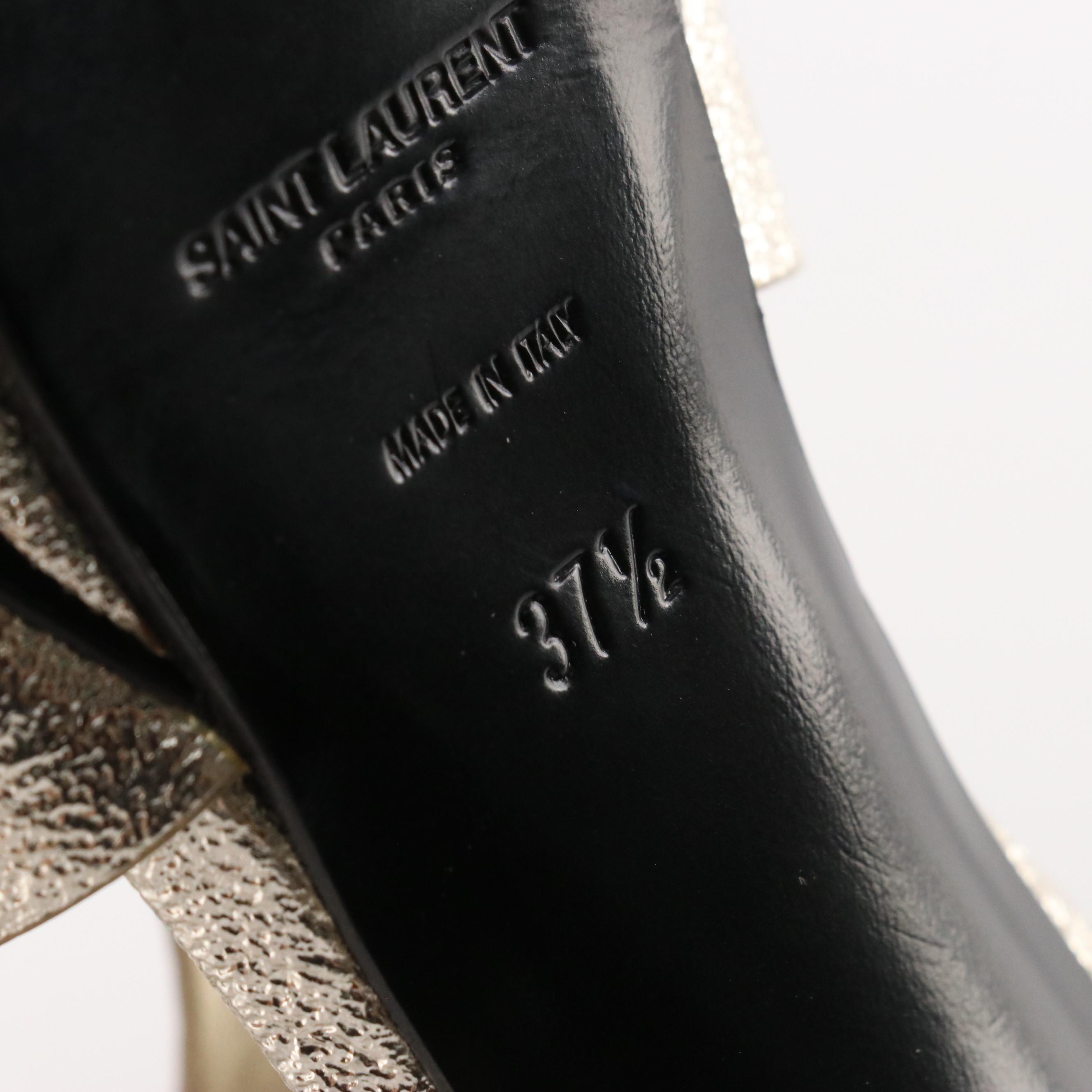 Saint Laurent Tribute Platform Pumps in Metallic Silver Grained Calfskin Leather