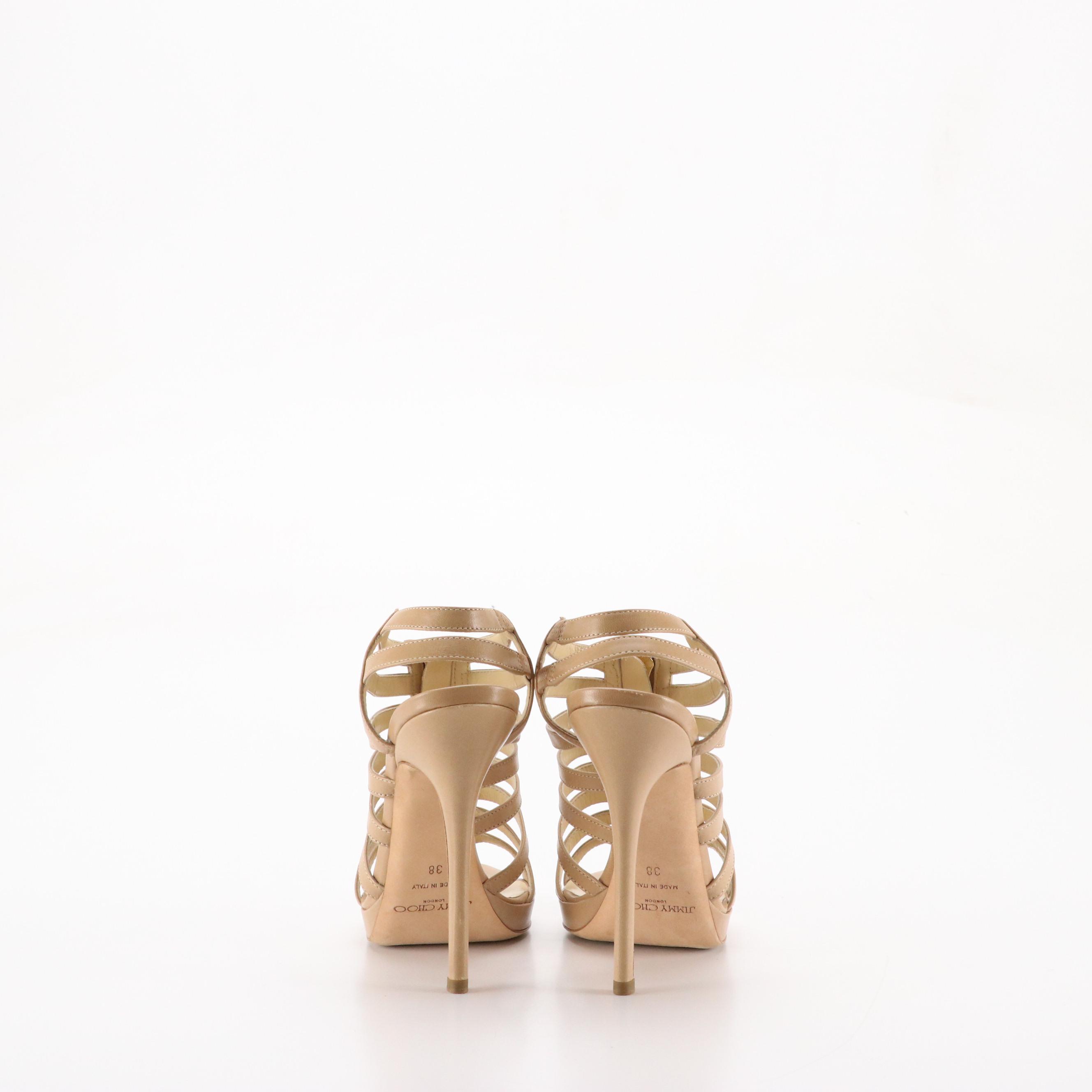 Jimmy Choo Glenys Strappy Zip Detail Pumps in Nude Leather