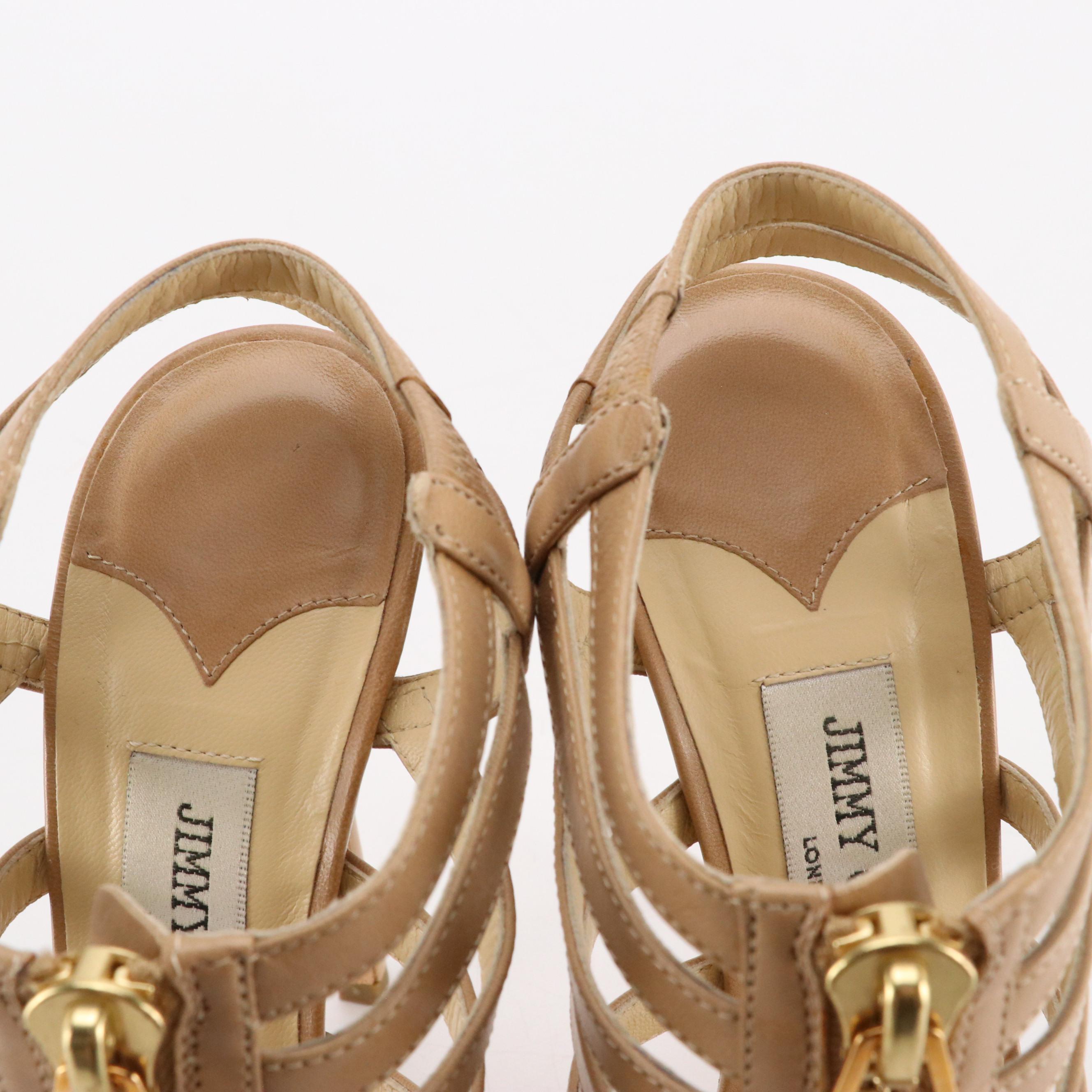 Jimmy Choo Glenys Strappy Zip Detail Pumps in Nude Leather