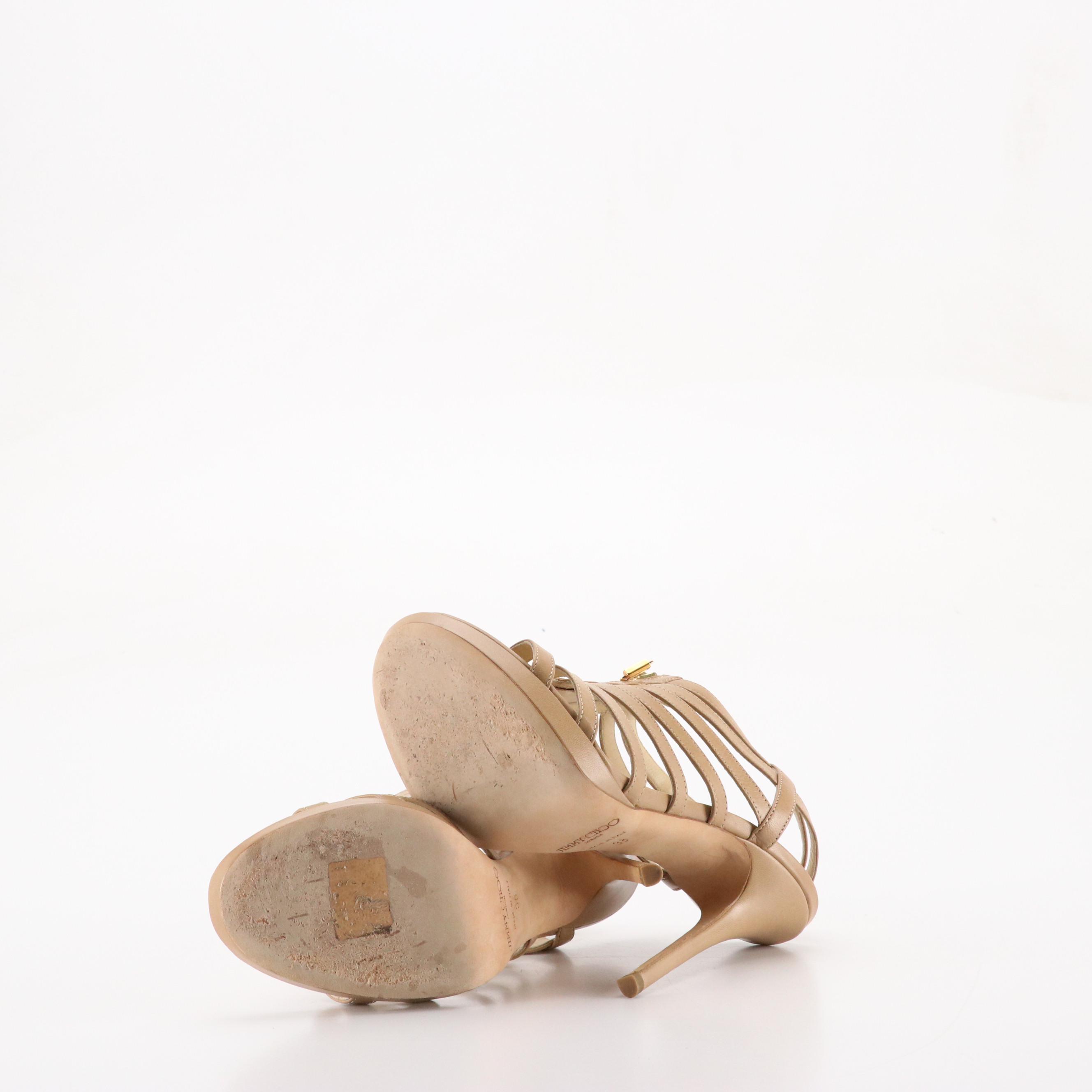 Jimmy Choo Glenys Strappy Zip Detail Pumps in Nude Leather