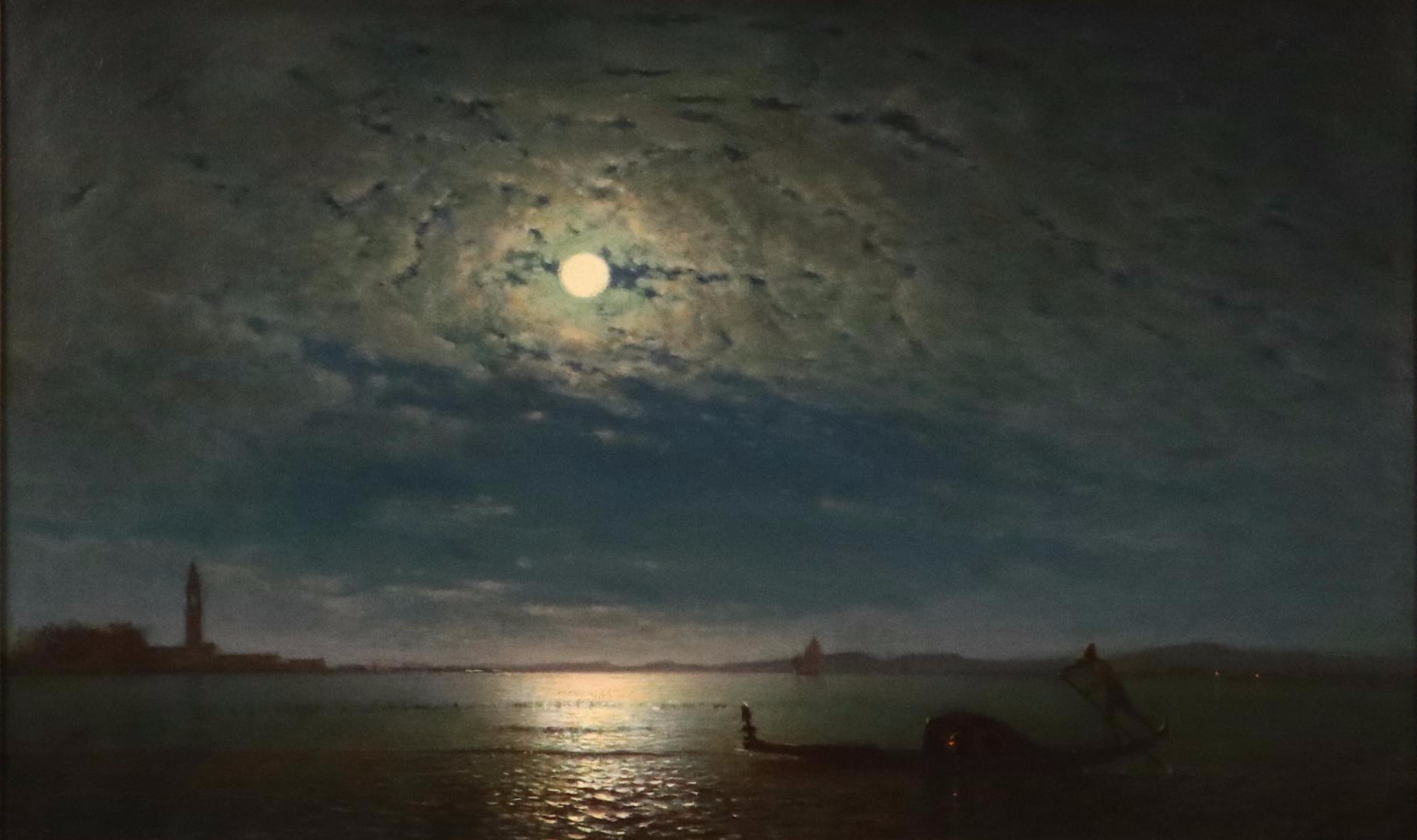 Amédée Rosier "Venice Lagoon by Moonlight," Mid–Late 19th Century