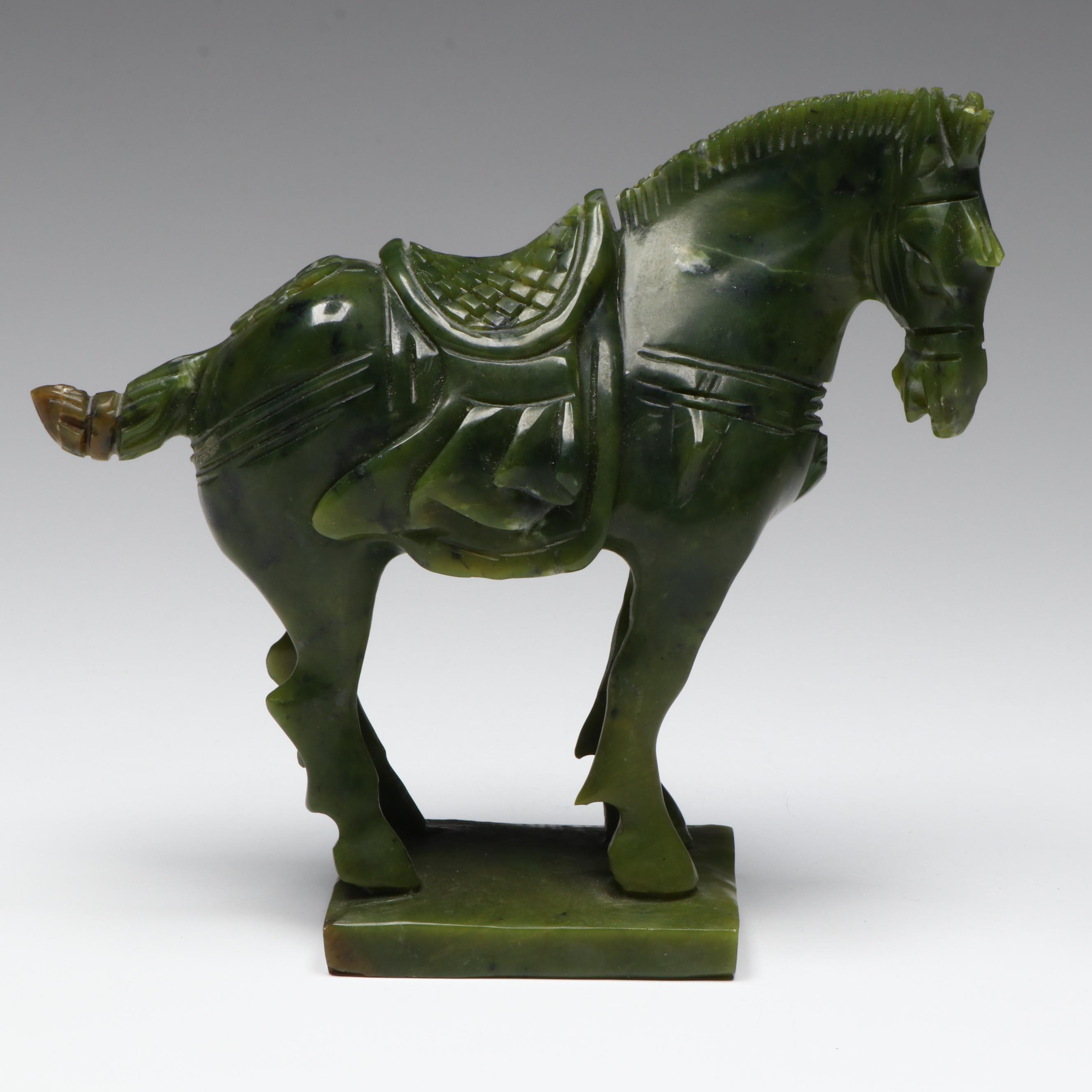 Chinese Hand-Carved Soapstone Tang Dynasty Style War Horse