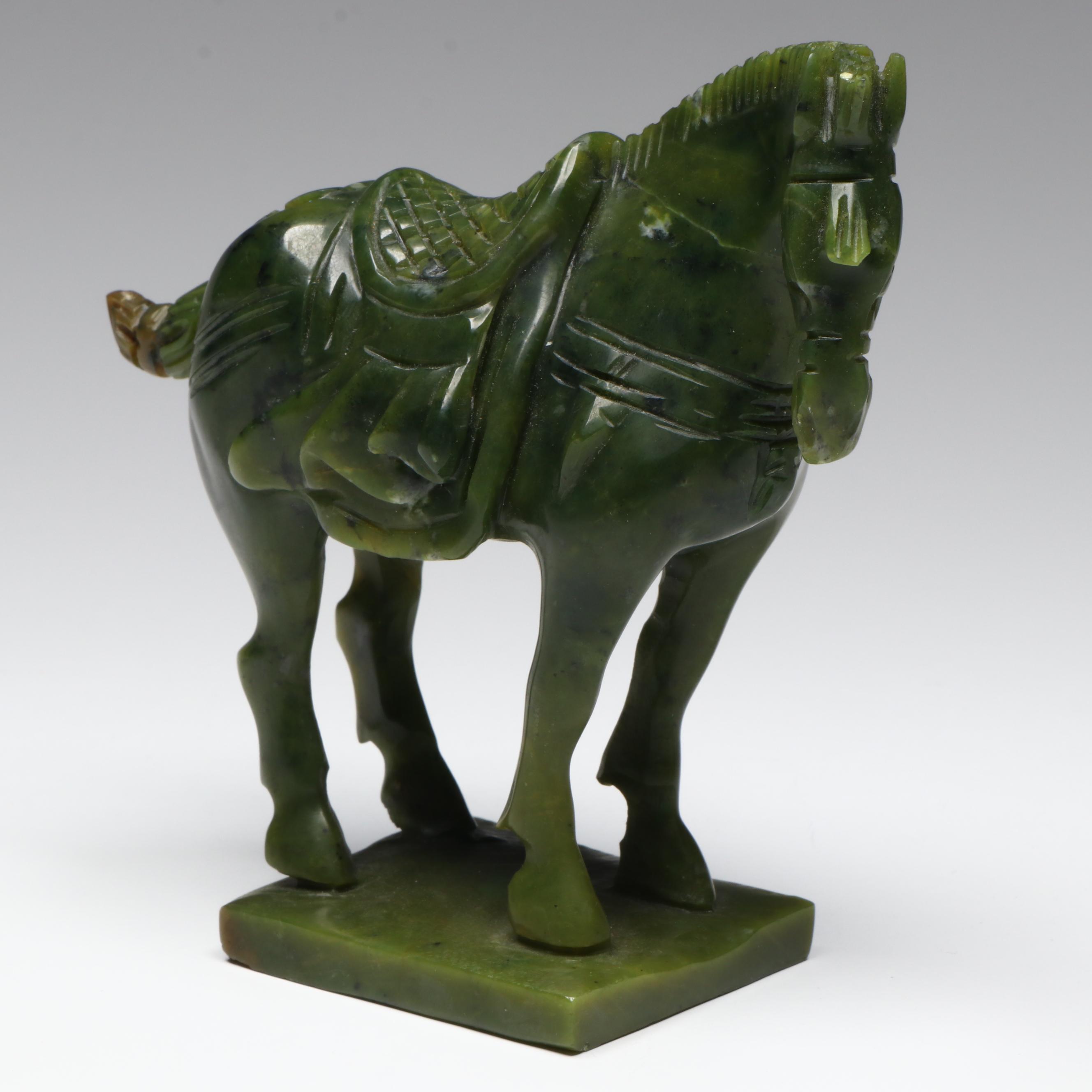 Chinese Hand-Carved Soapstone Tang Dynasty Style War Horse