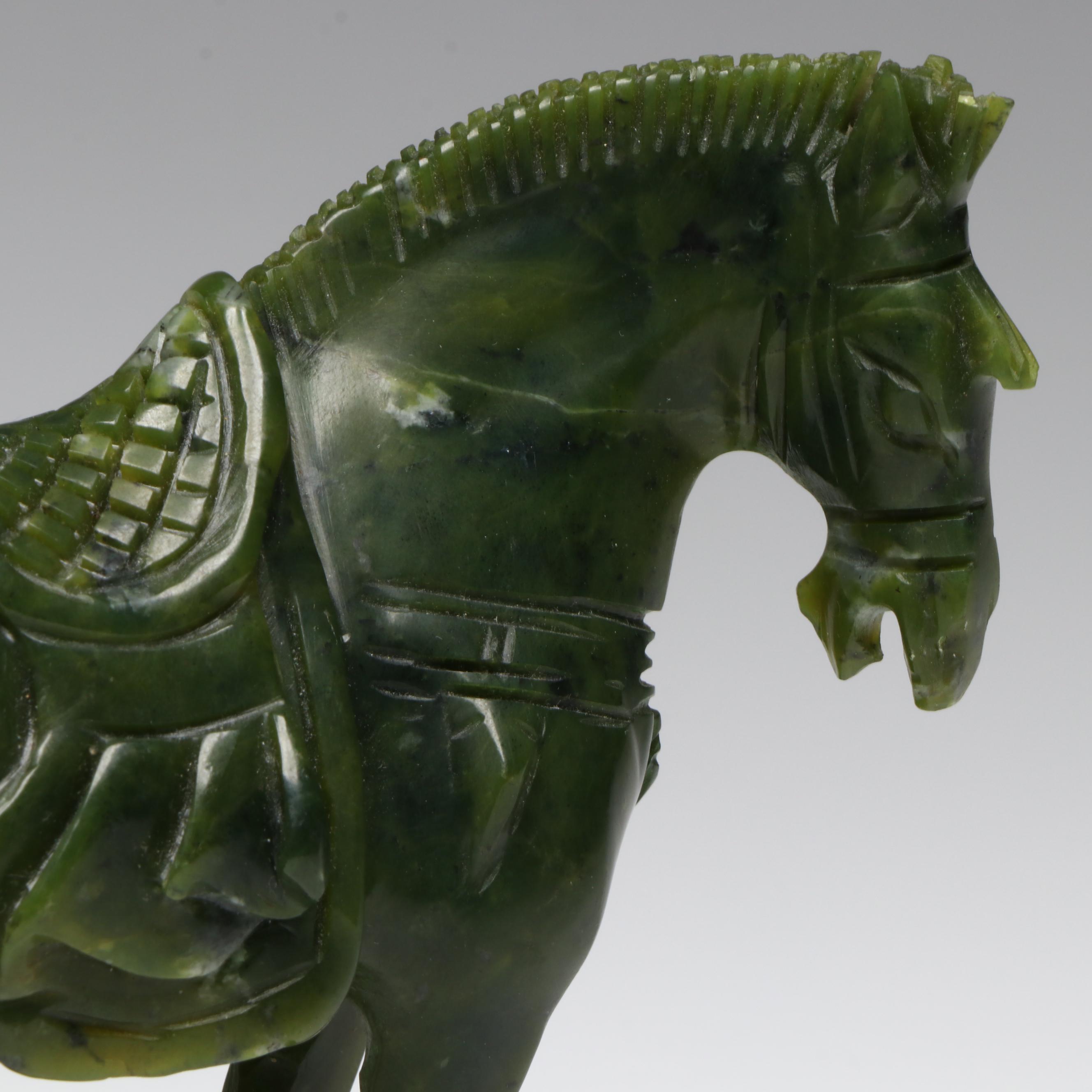 Chinese Hand-Carved Soapstone Tang Dynasty Style War Horse