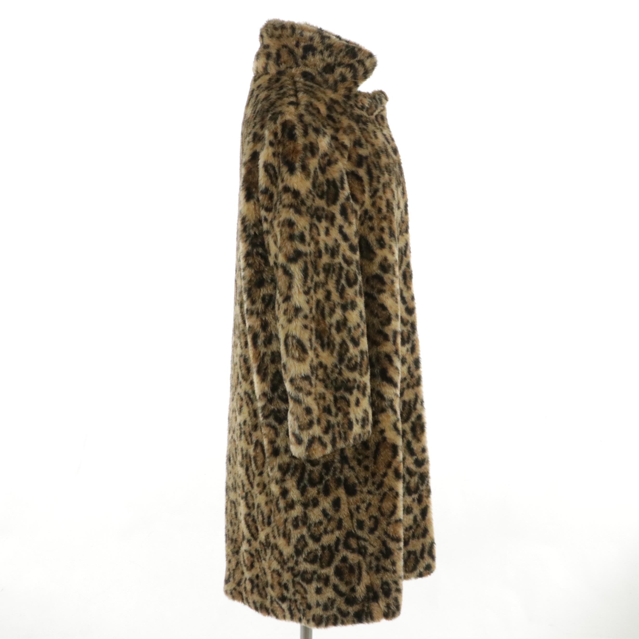 Faux Leopard Fur Mid-Length Coat